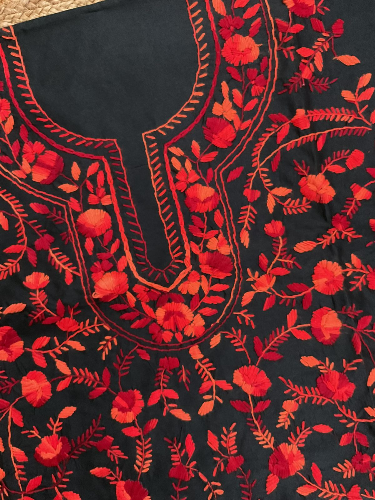 Soft Fine Tussar Embroidered Only Kurta Fabric - Black