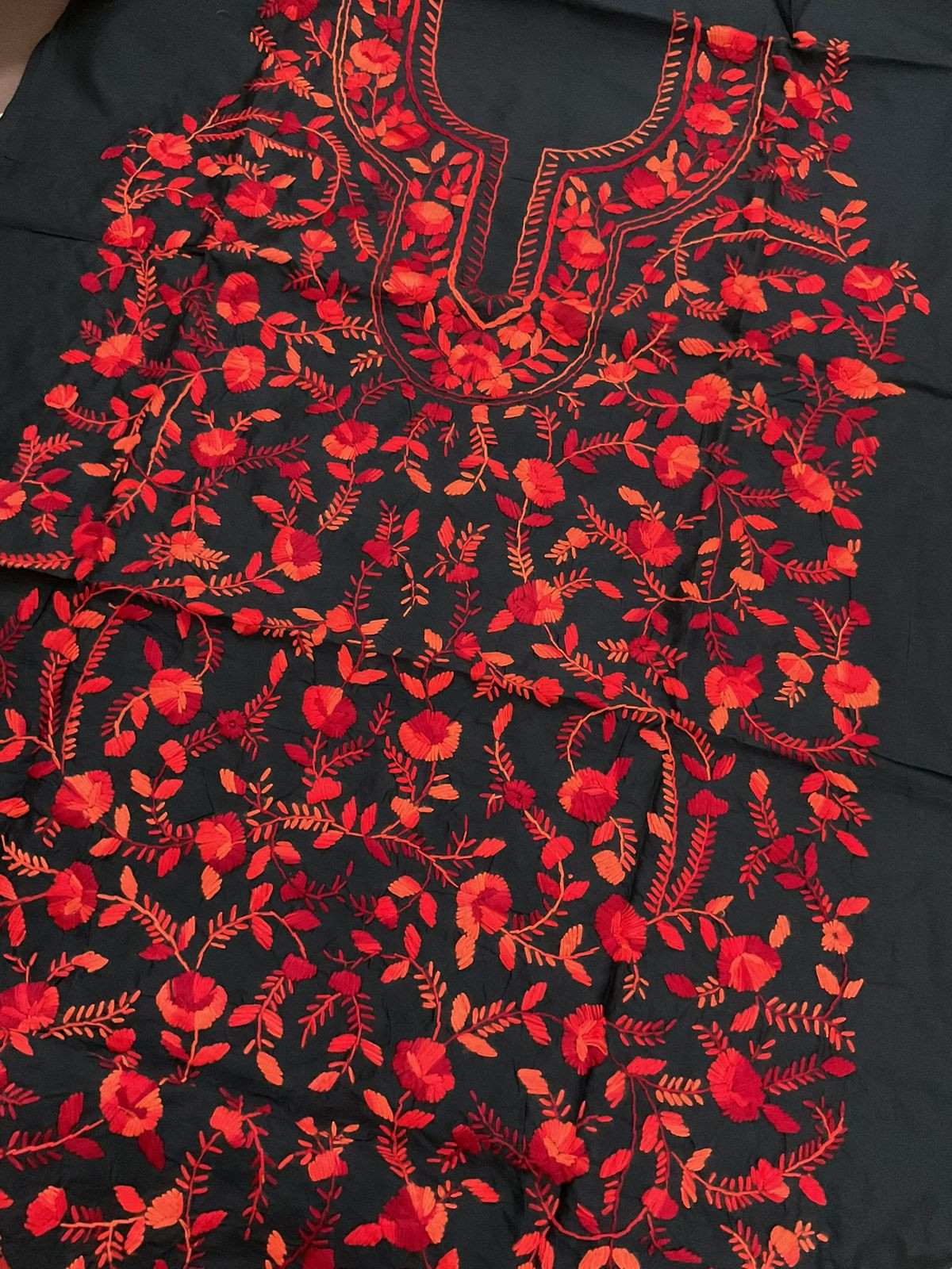 Soft Fine Tussar Embroidered Only Kurta Fabric - Black