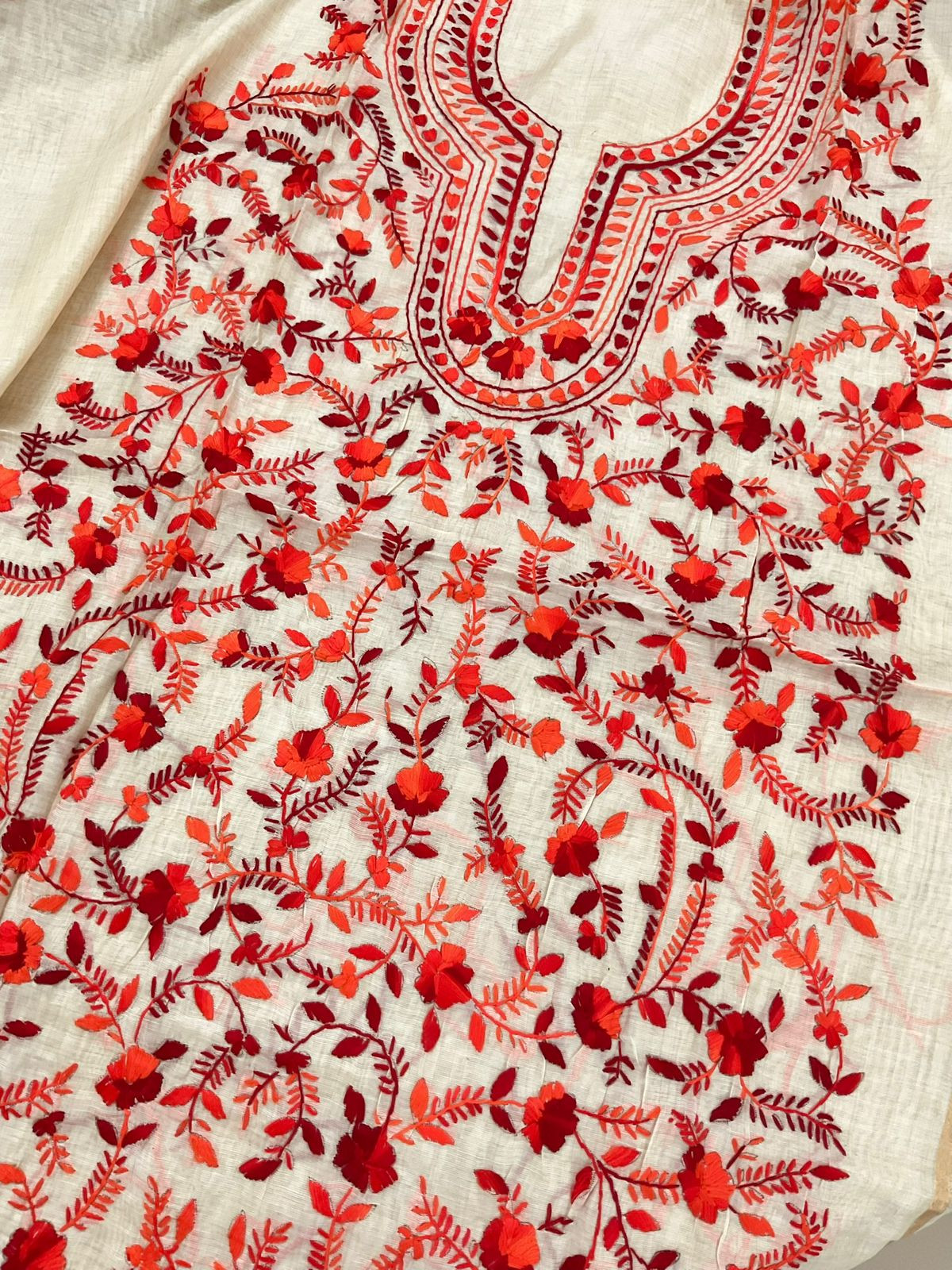 Soft Chanderi Embroidered Only Kurta Fabric - Beige