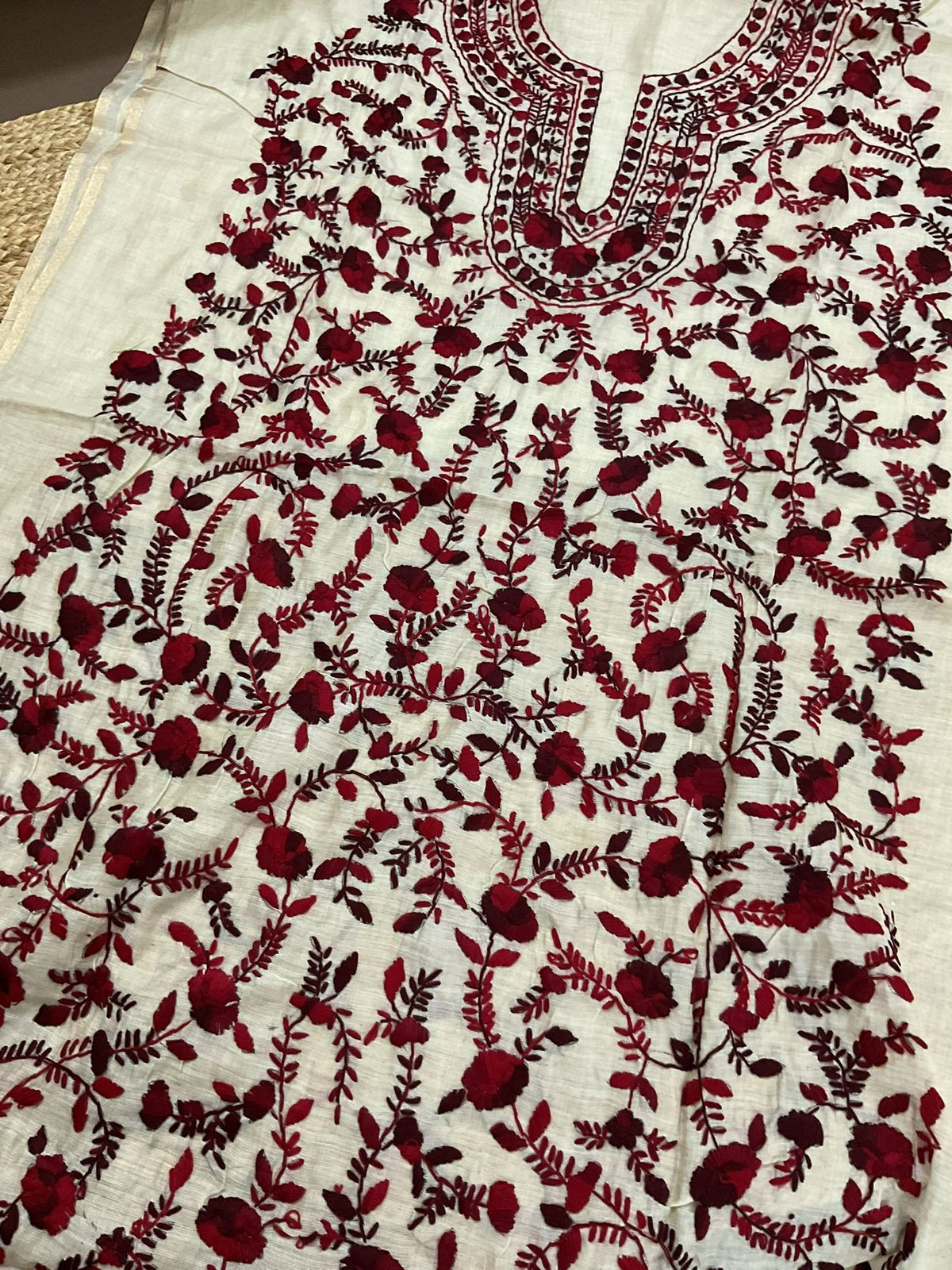 Soft Chanderi Embroidered Only Kurta Fabric - Beige