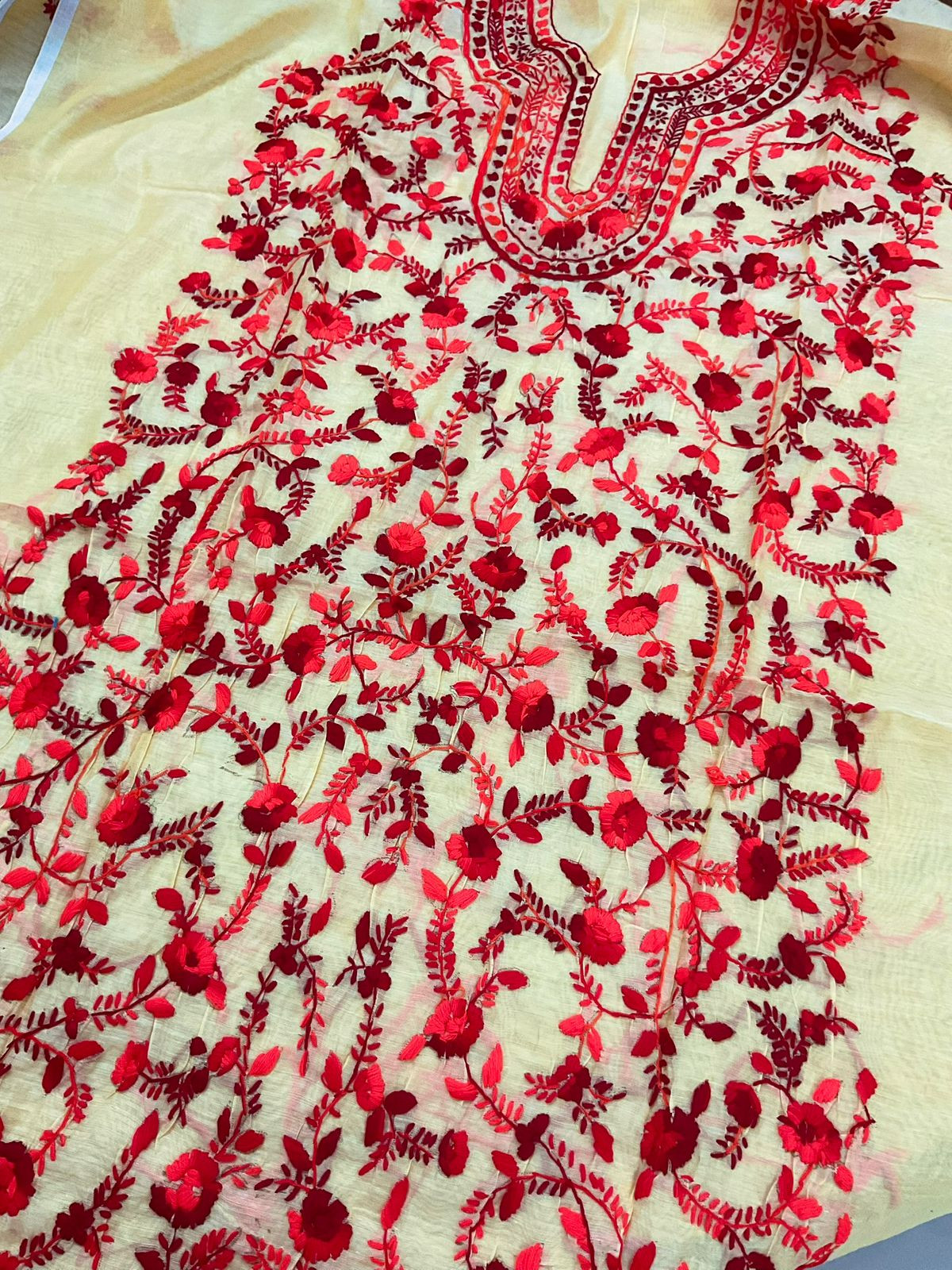 Soft Chanderi Embroidered Only Kurta Fabric - Beige