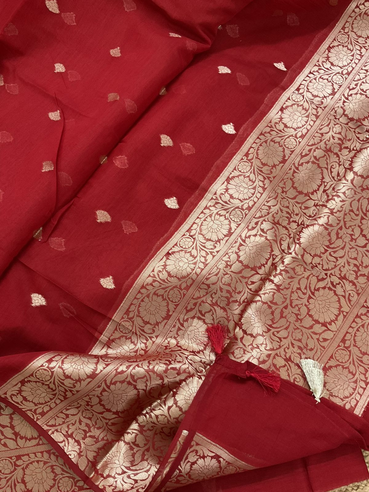 Pure Mul Chanderi Banarasi Weaved Suit - Red