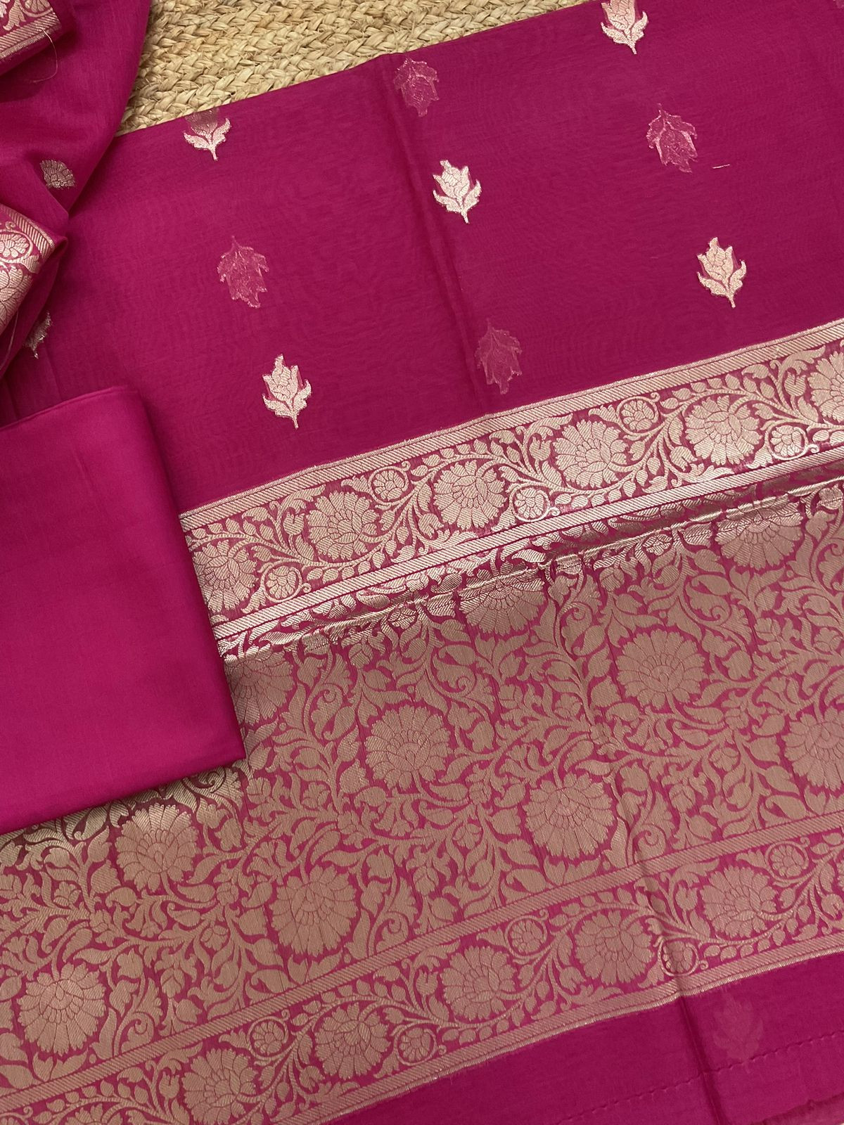 Pure Mul Chanderi Banarasi Weaved Suit - Pink