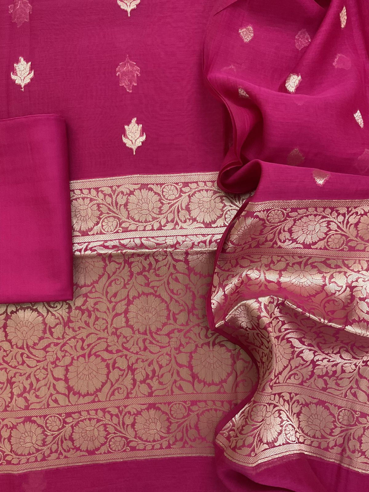 Pure Mul Chanderi Banarasi Weaved Suit - Pink