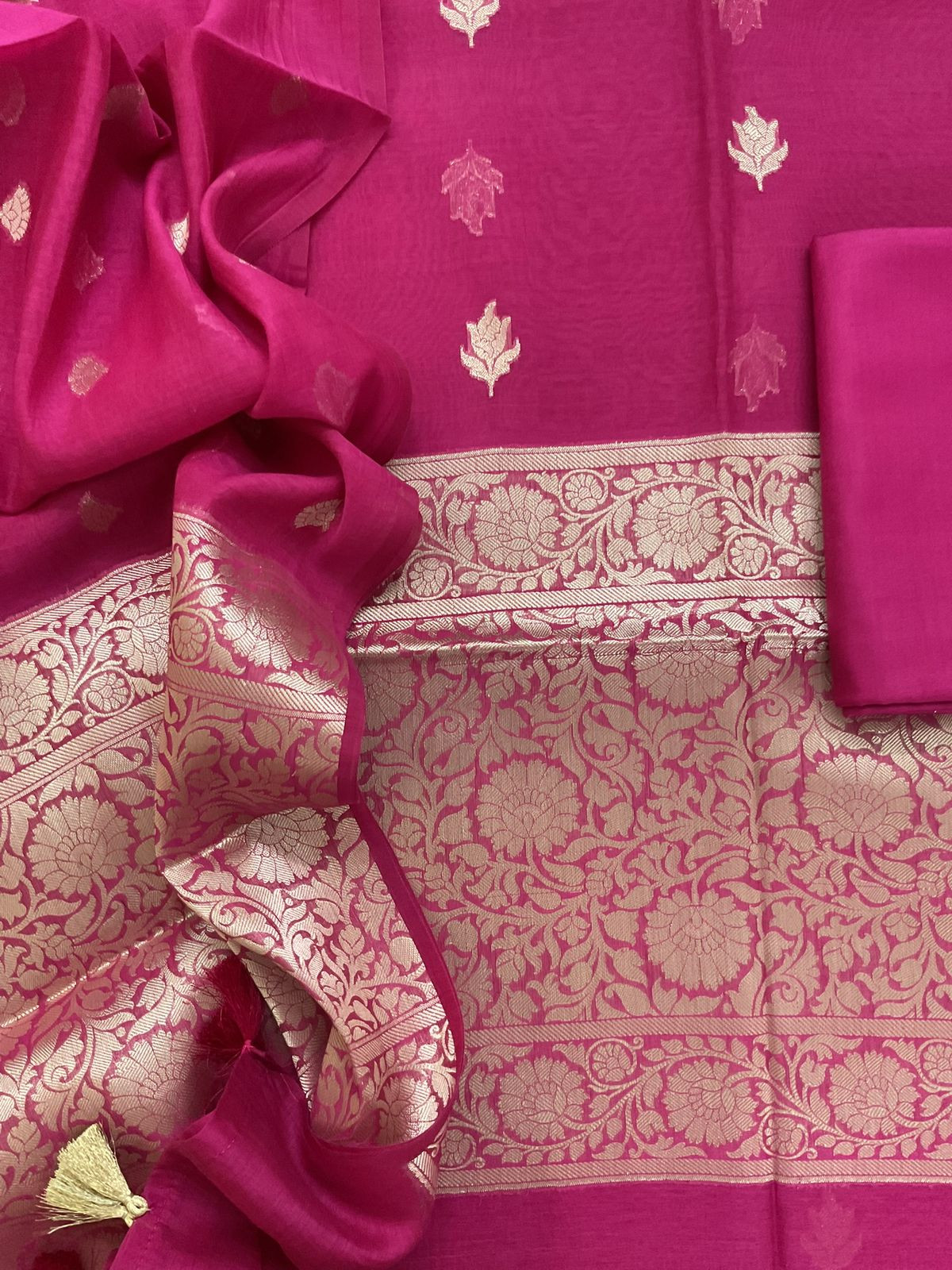 Pure Mul Chanderi Banarasi Weaved Suit - Pink