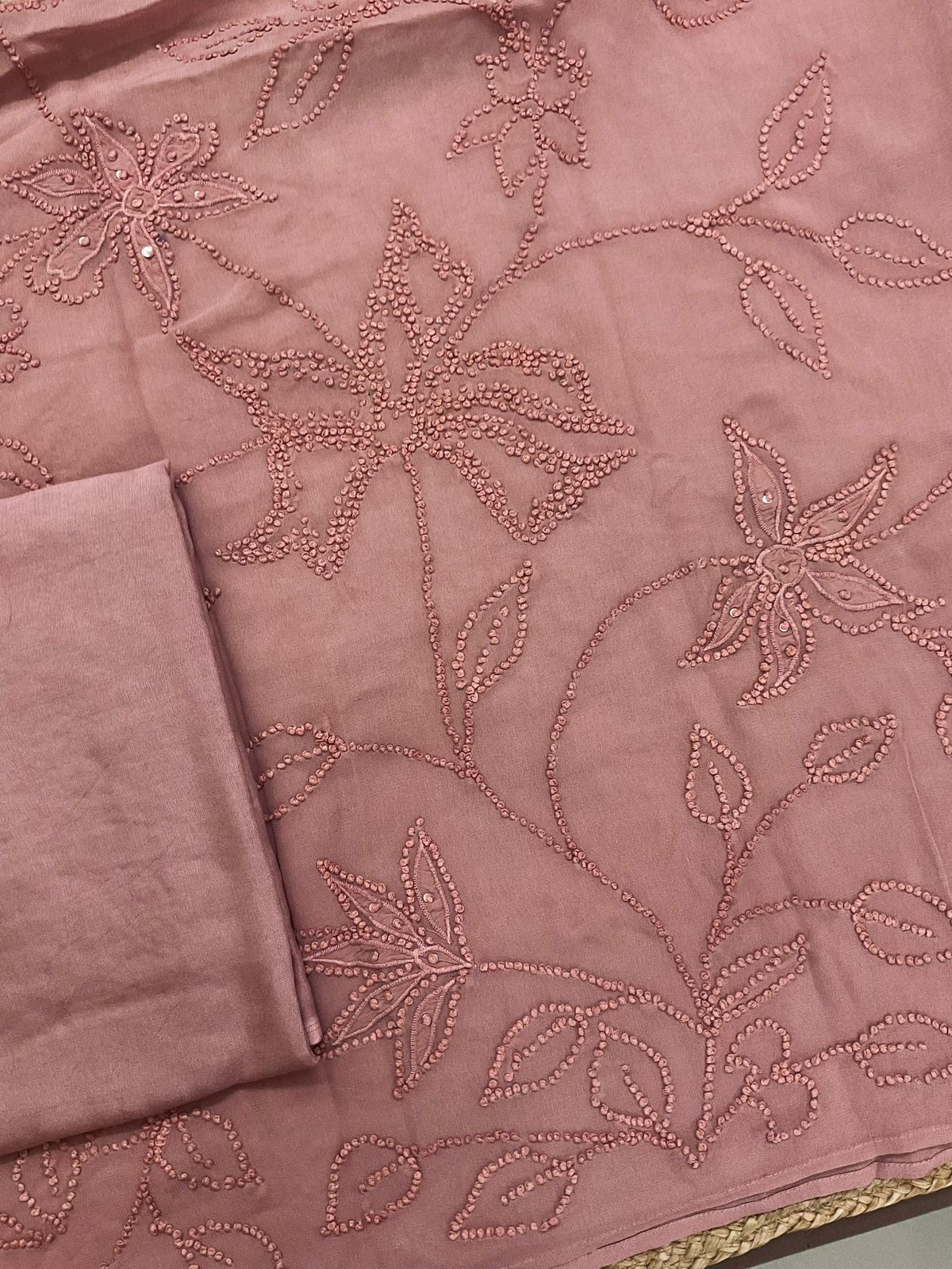 Pure Georgette Embroidered Suit - Beigish Peach