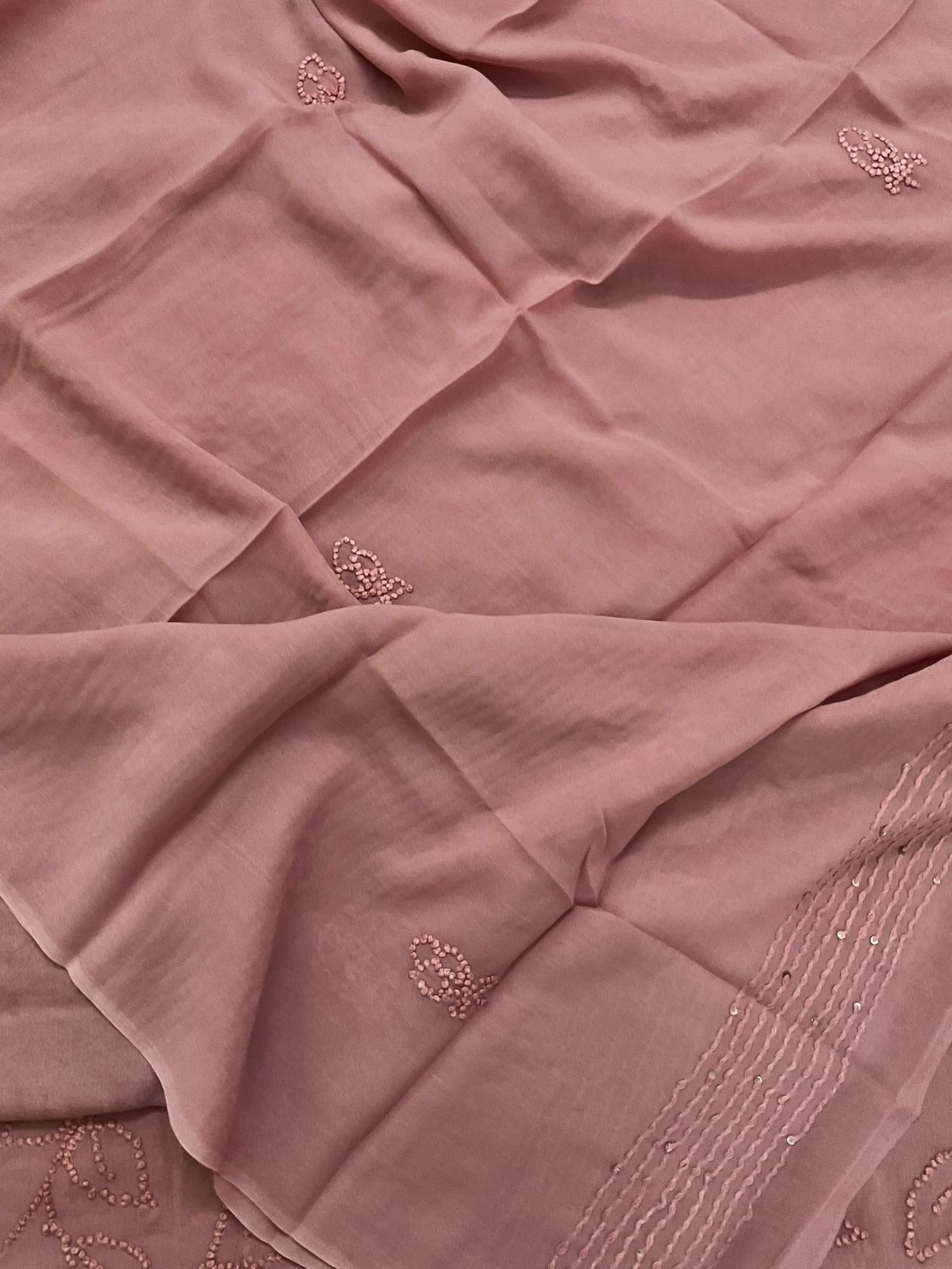 Pure Georgette Embroidered Suit - Beigish Peach