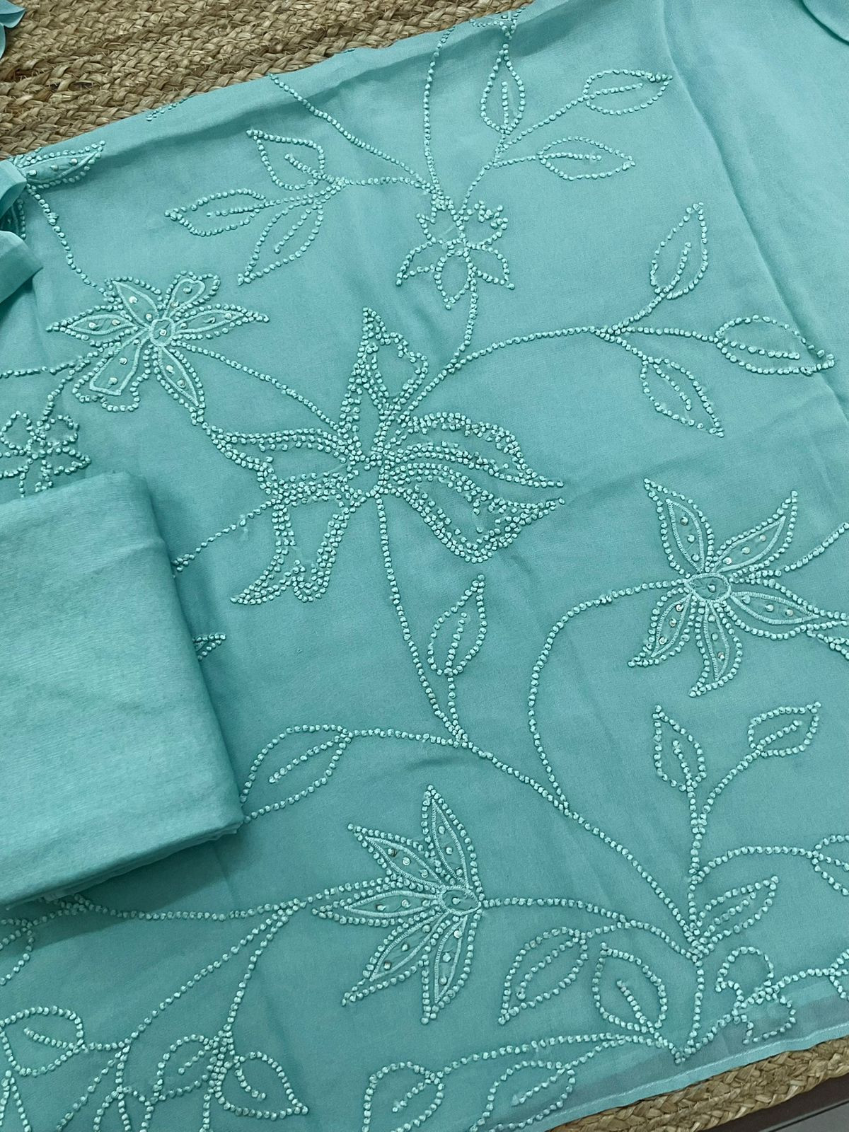 Pure Georgette Embroidered Suit - Blue