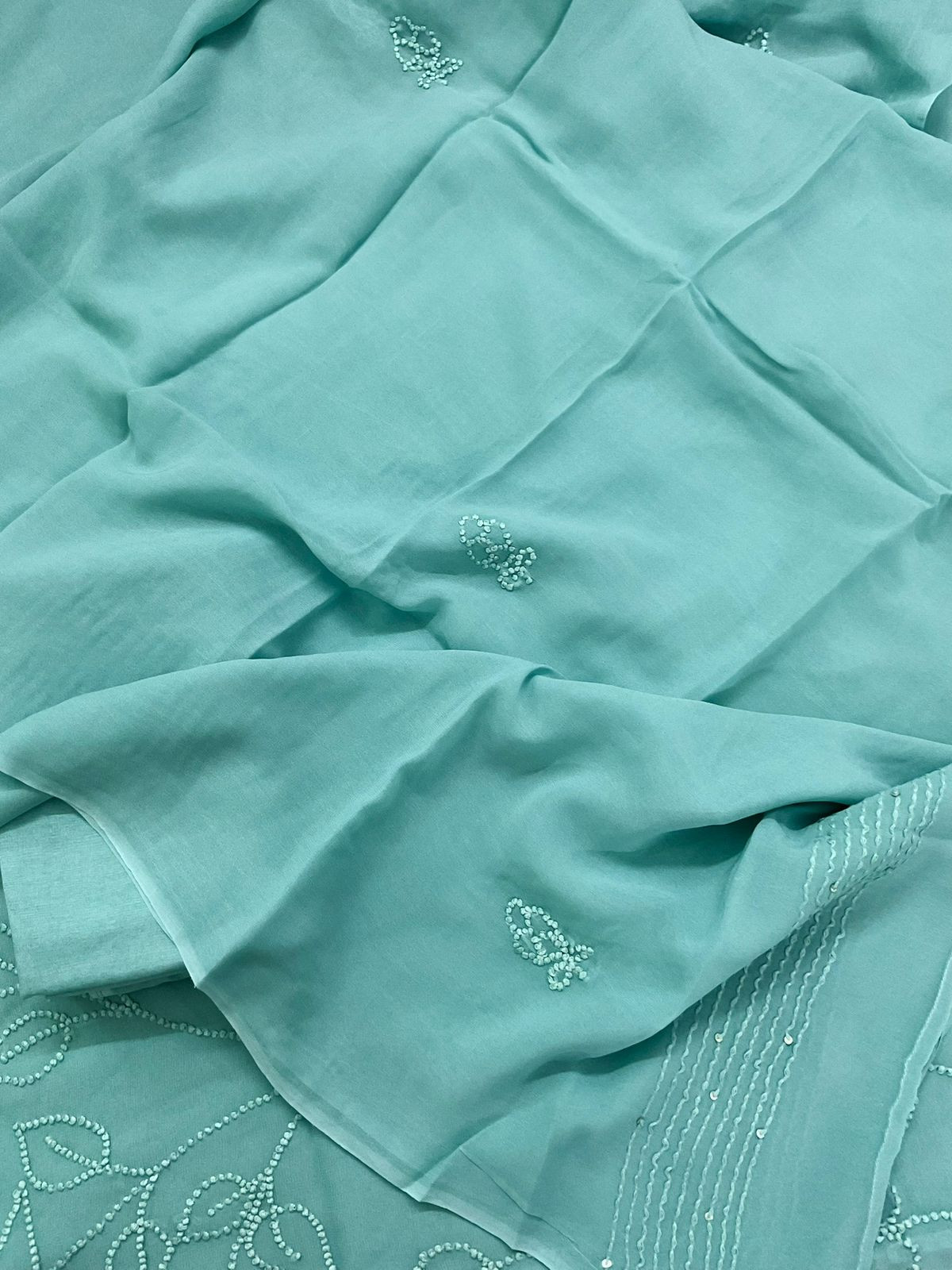 Pure Georgette Embroidered Suit - Blue