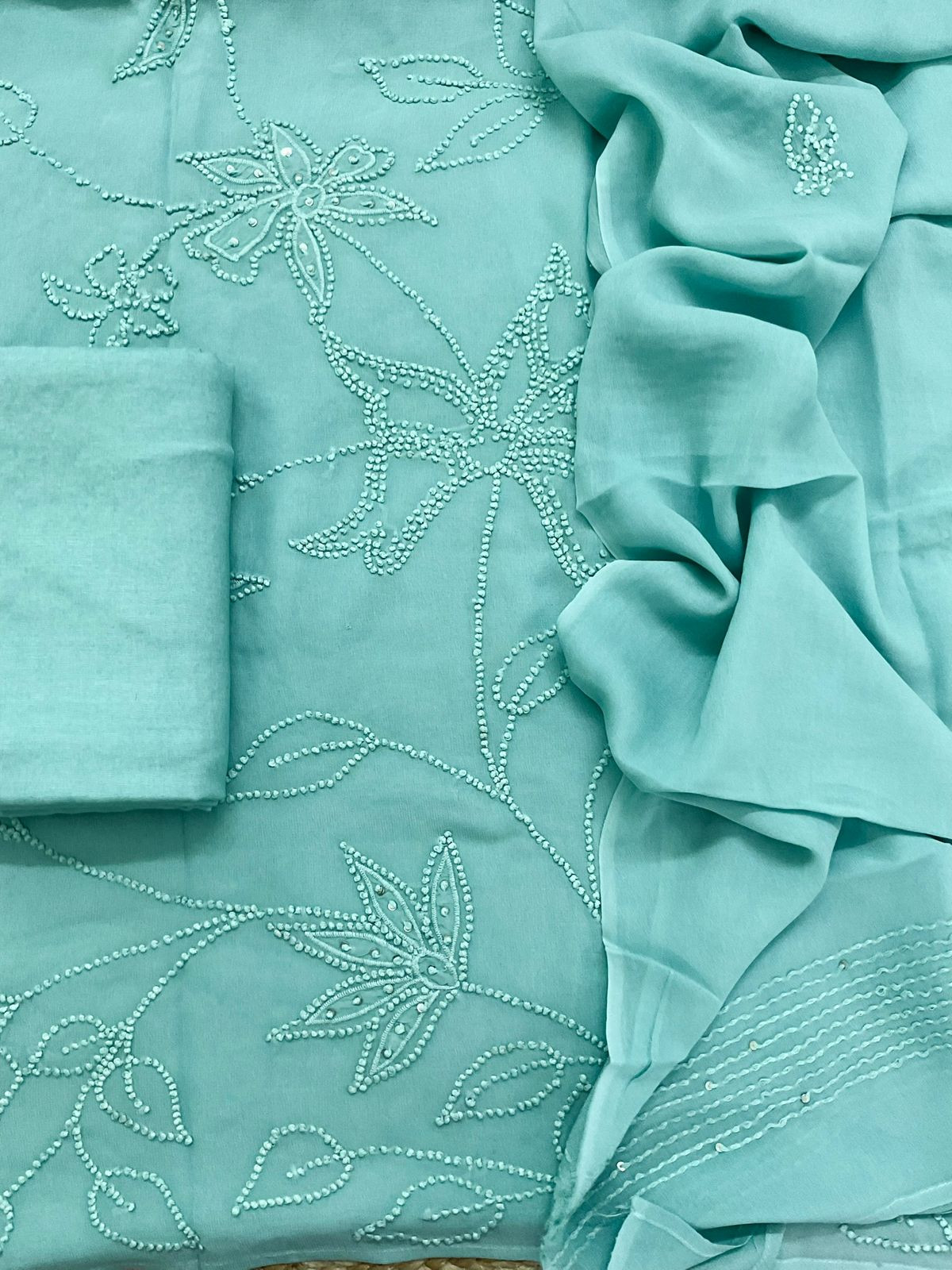 Pure Georgette Embroidered Suit - Blue