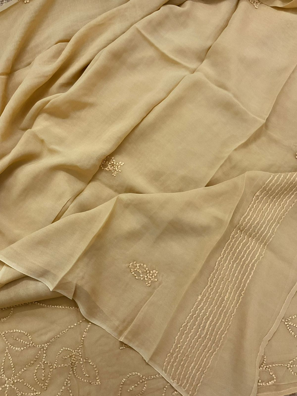 Pure Georgette Embroidered Suit - Mustard