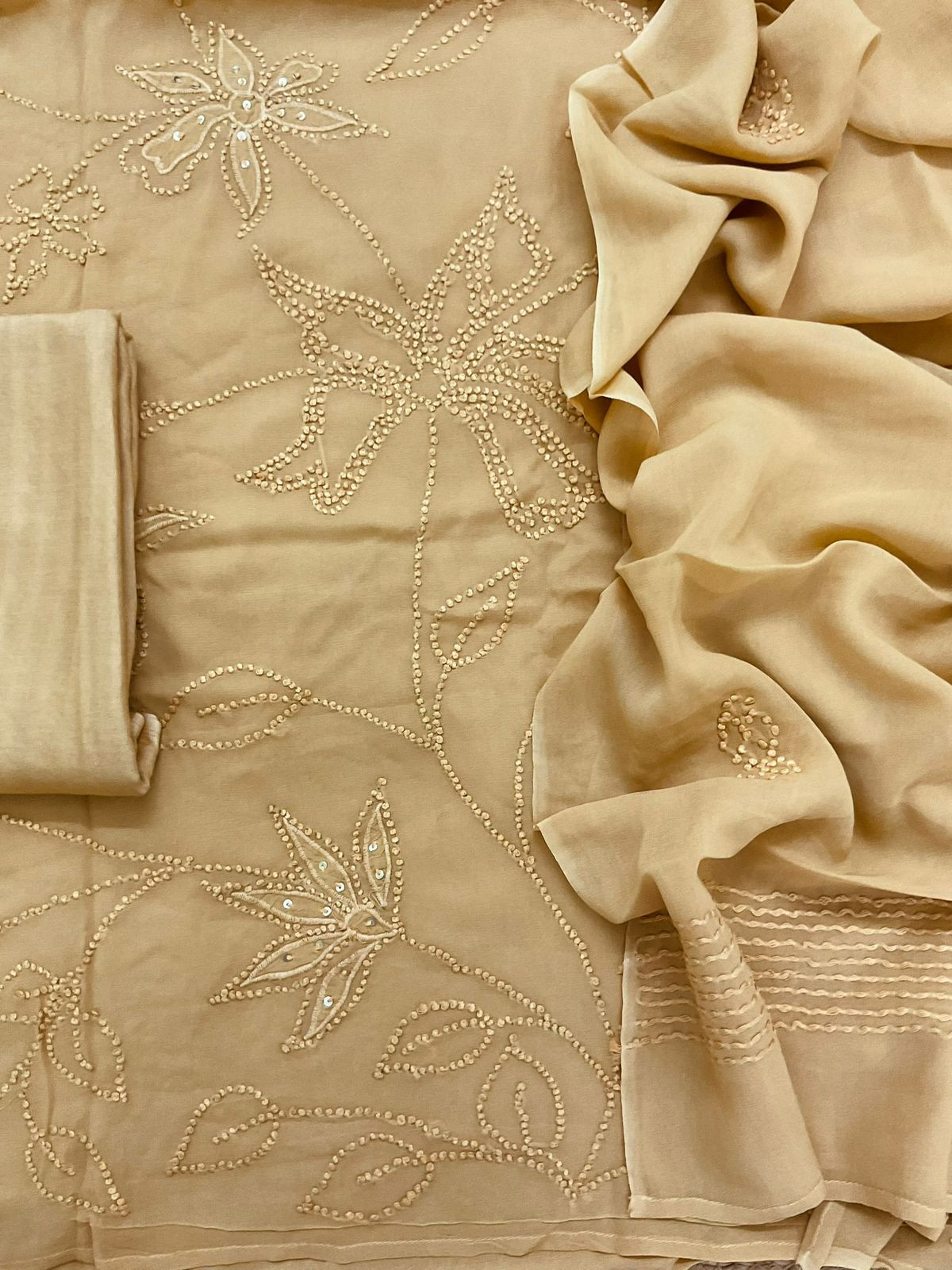 Pure Georgette Embroidered Suit - Mustard