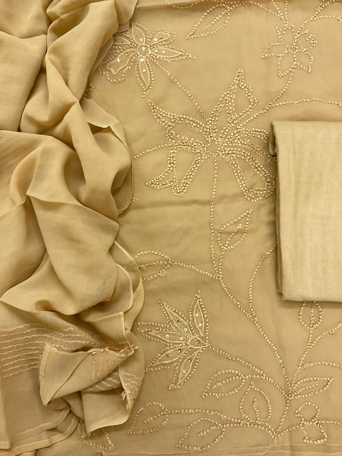 Pure Georgette Embroidered Suit - Mustard