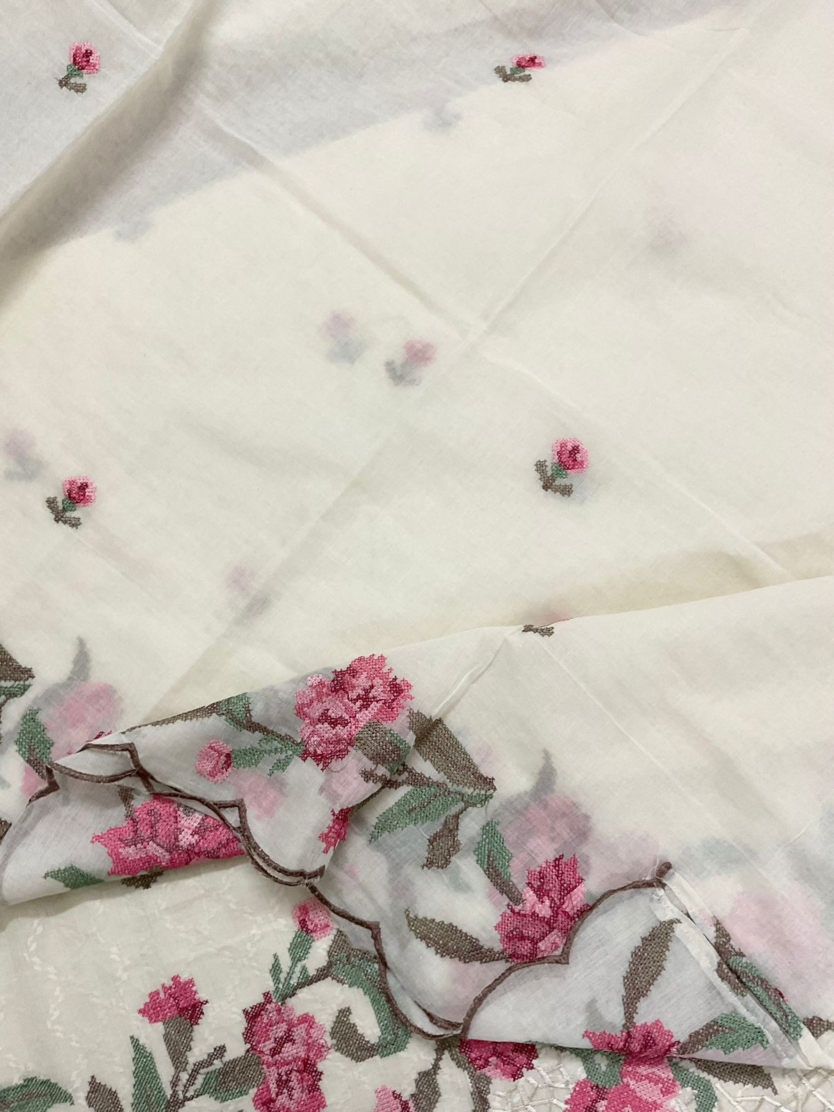 Pure Fine Cotton Embroidered Suit - Off White