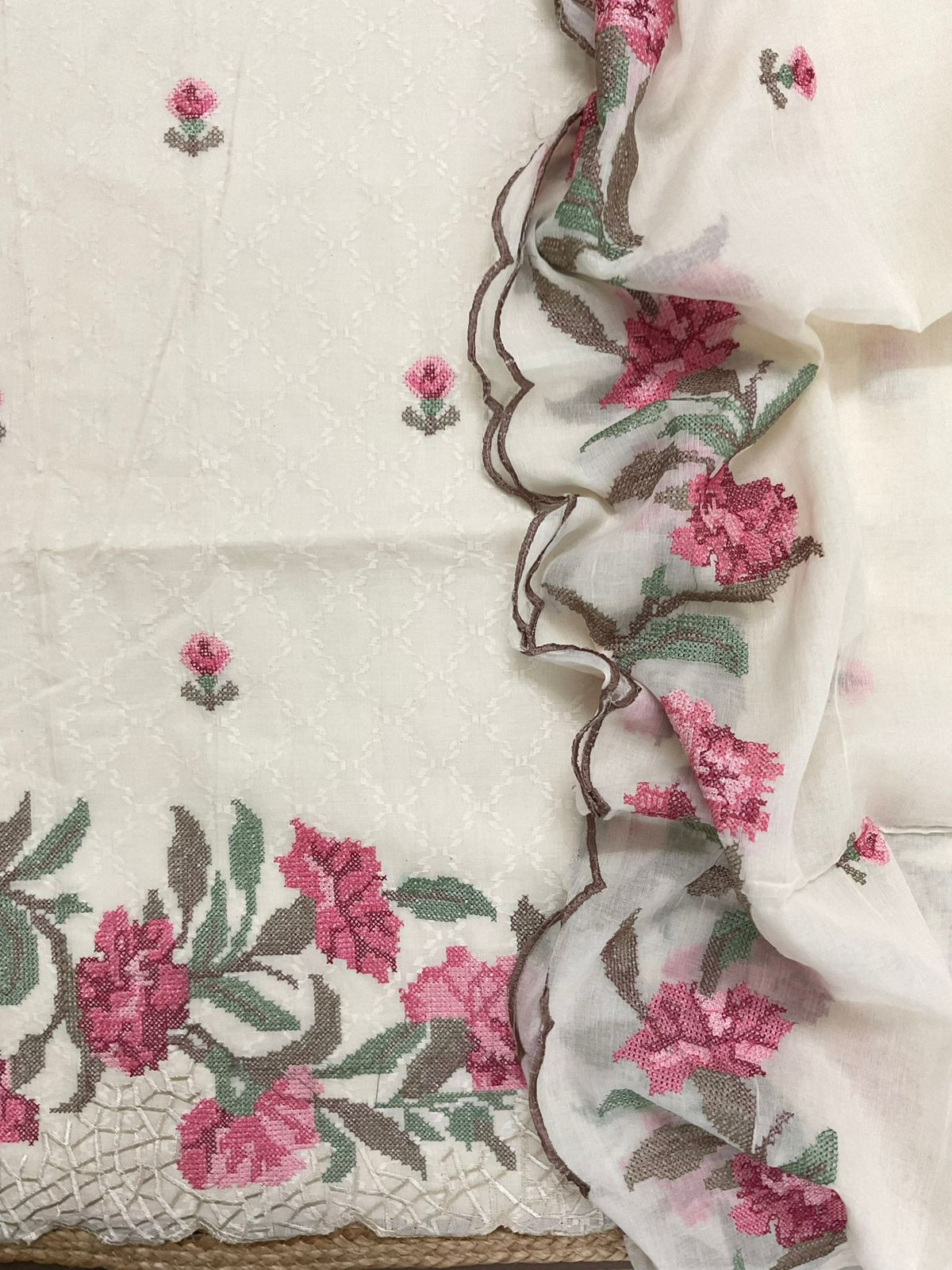 Pure Fine Cotton Embroidered Suit - Off White