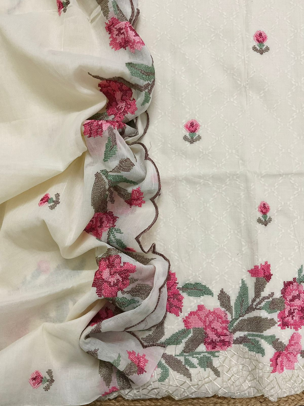 Pure Fine Cotton Embroidered Suit - Off White