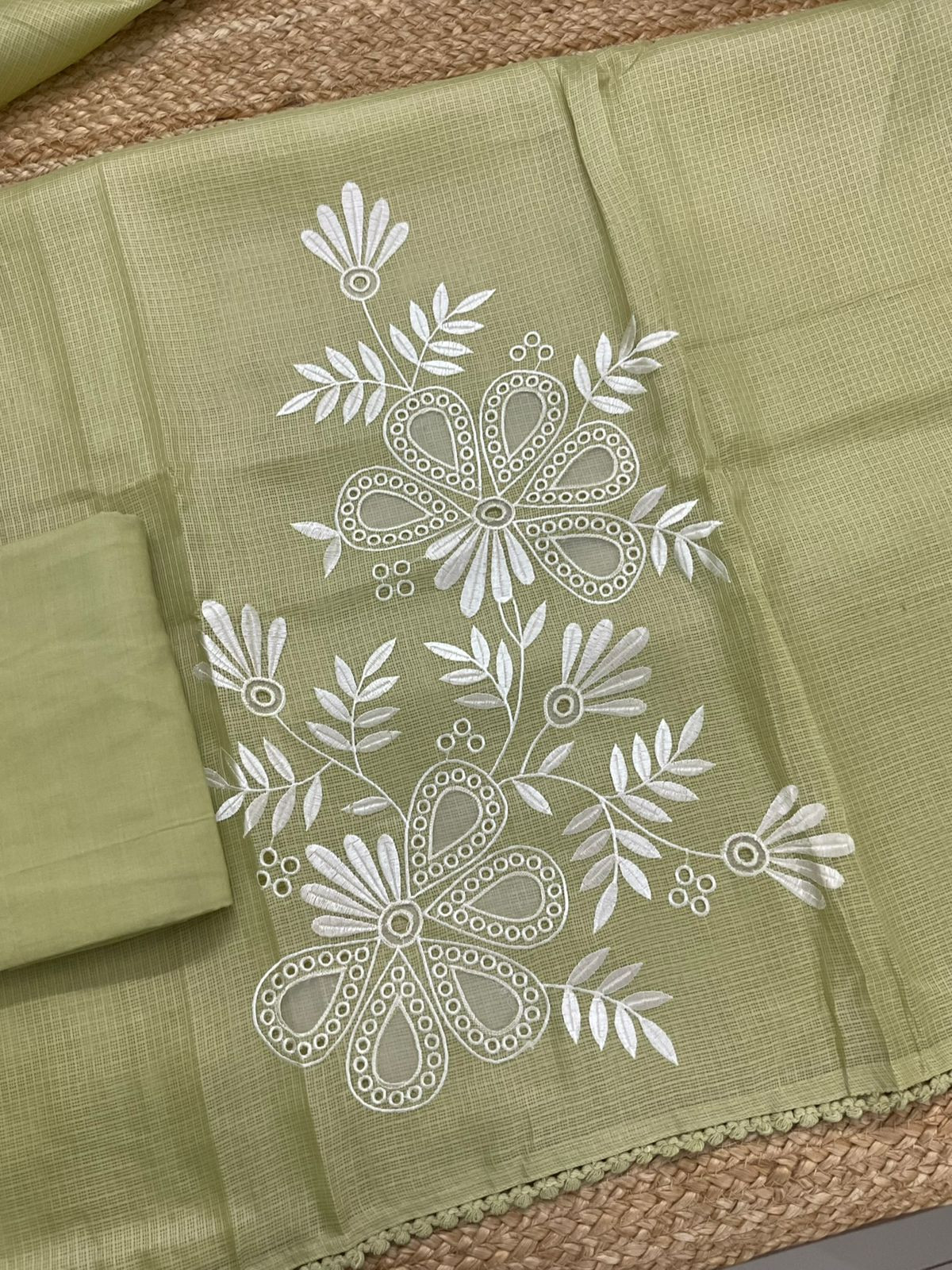 Soft Kota Silk Embroidered Suit - Green