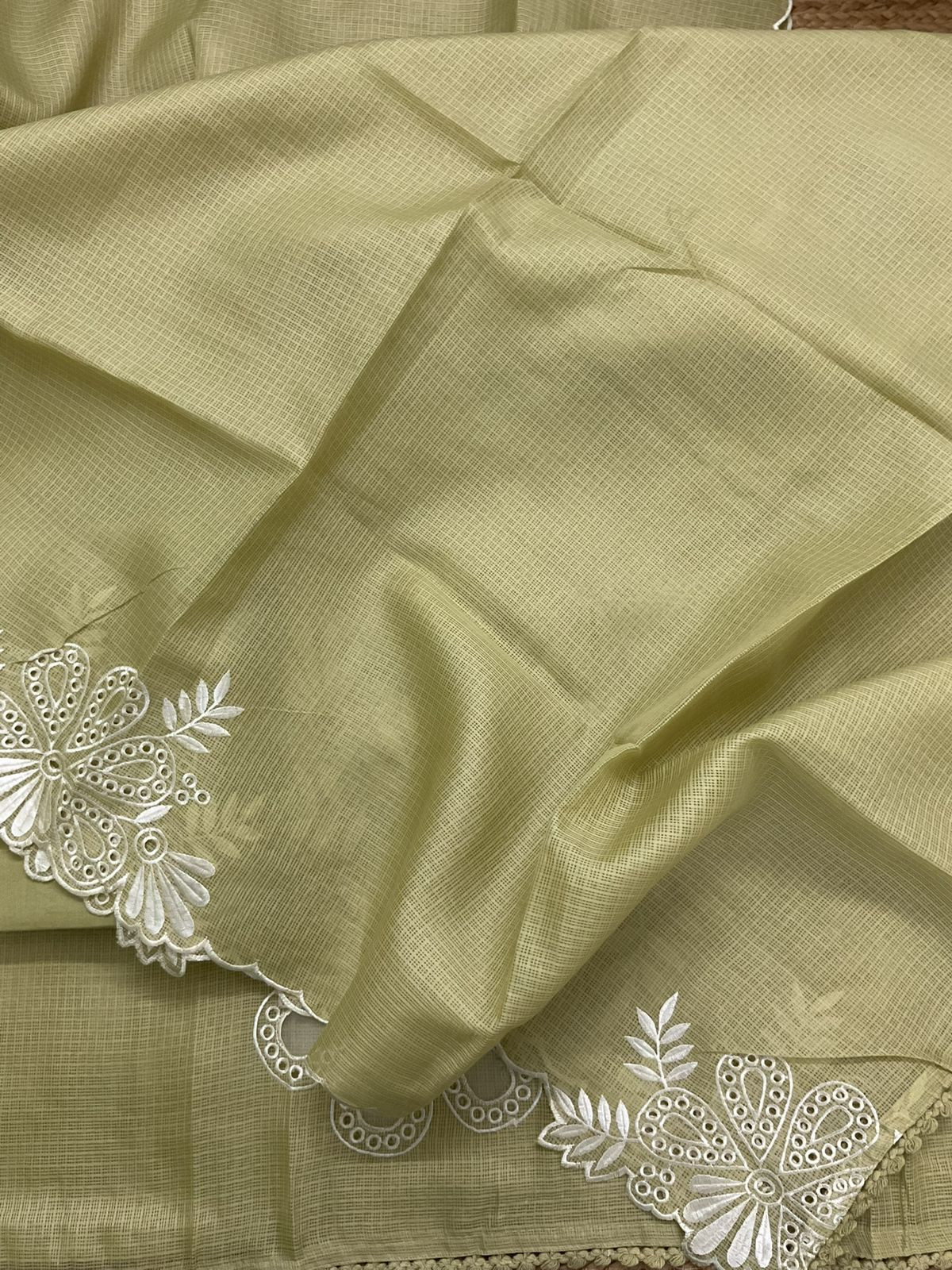Soft Kota Silk Embroidered Suit - Green