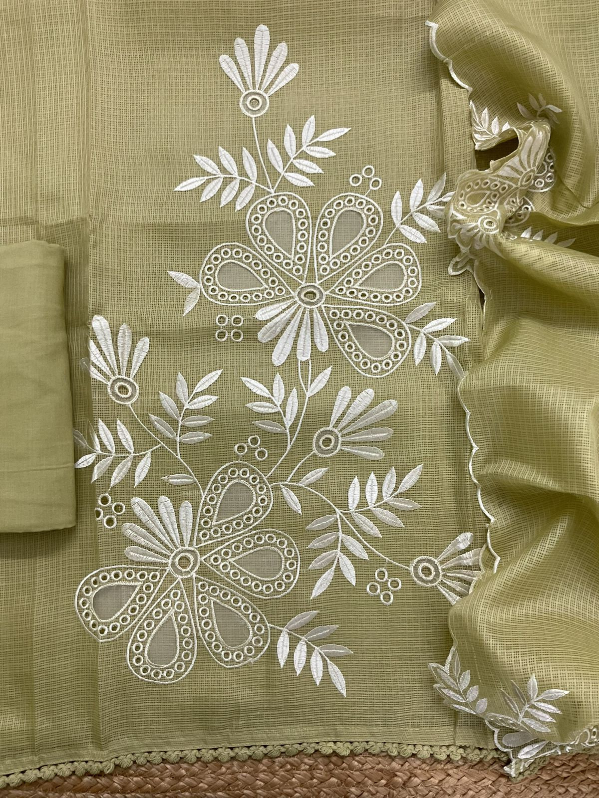Soft Kota Silk Embroidered Suit - Green