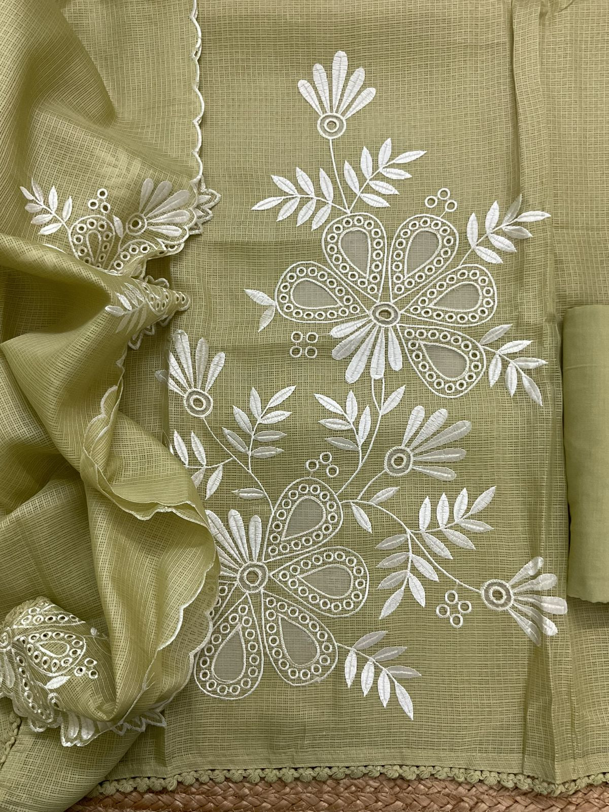 Soft Kota Silk Embroidered Suit - Green