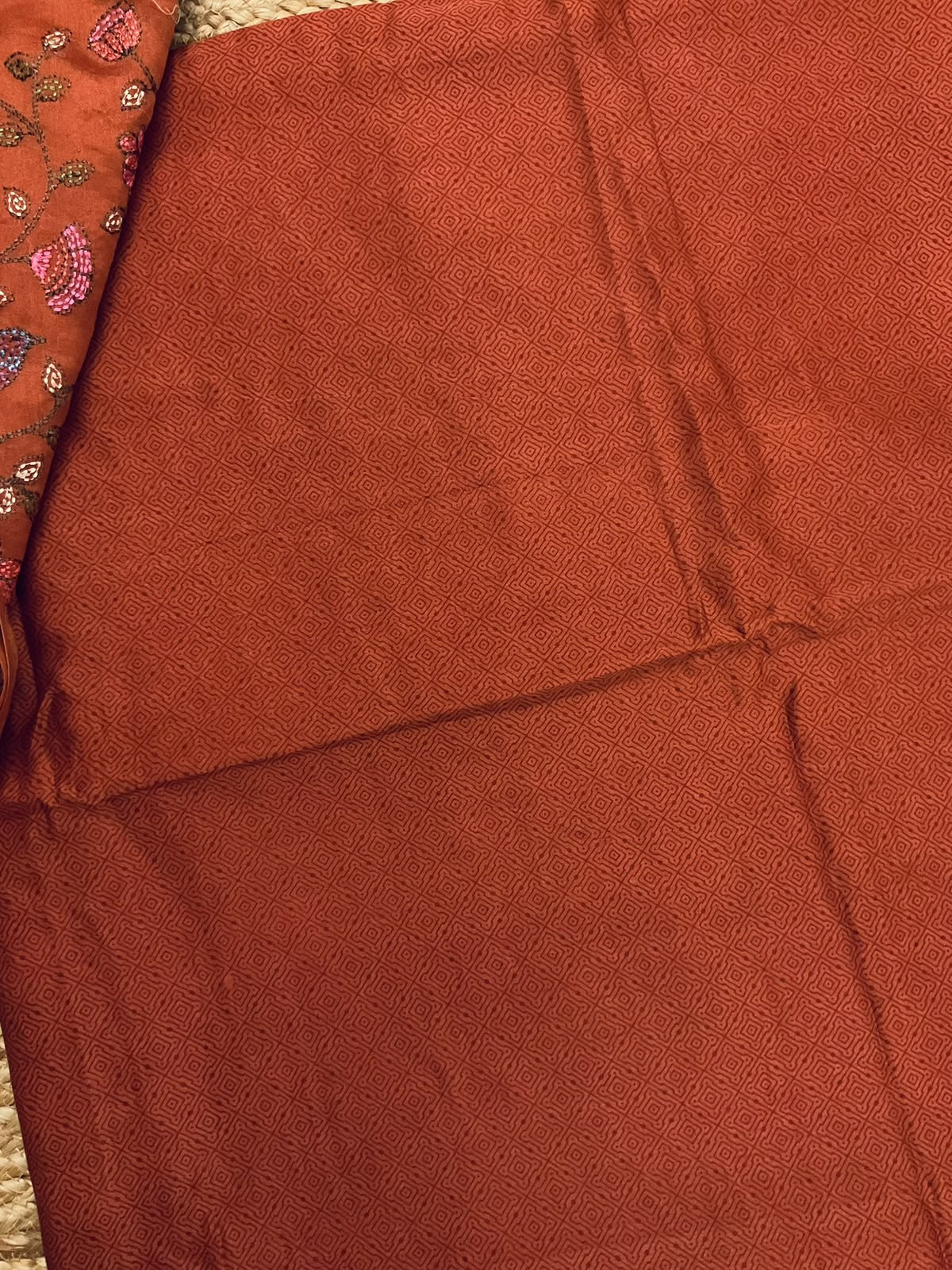 Pure Chanderi Printed Embroidered Suit - Rustic Brown