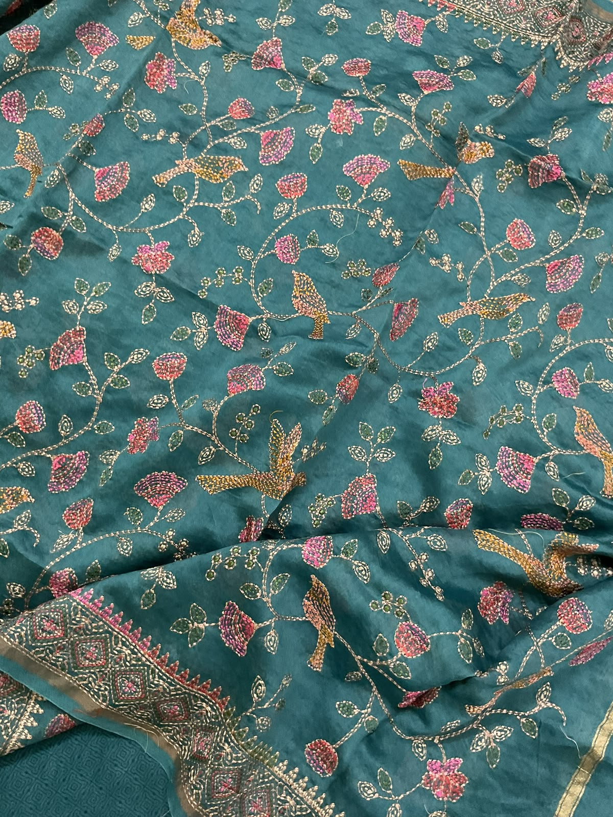 Pure Chanderi Printed Embroidered Suit - Blue