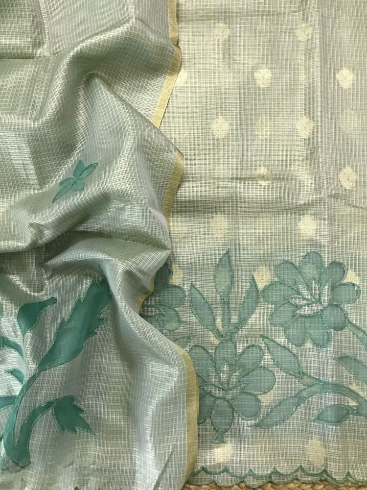 Image of Soft Tissue Kota Silk Embroidered Suit - Green