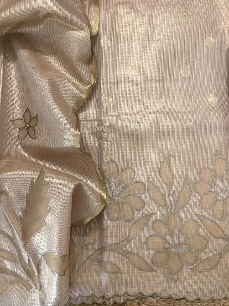 Soft Tissue Kota Silk Embroidered Suit - Beige