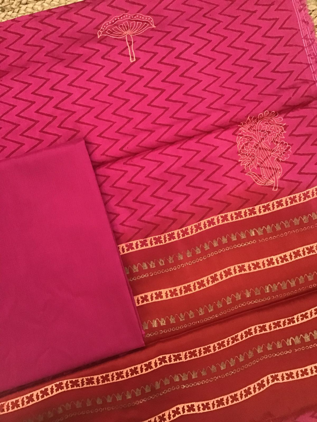 Pure Cotton Satin Printed Suit - Pink