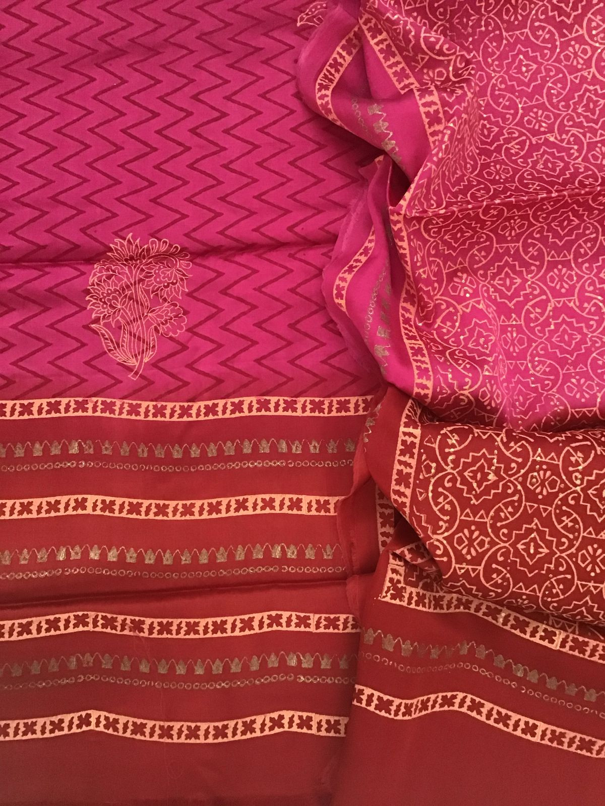 Pure Cotton Satin Printed Suit - Pink