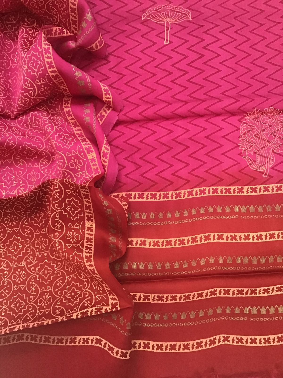 Pure Cotton Satin Printed Suit - Pink