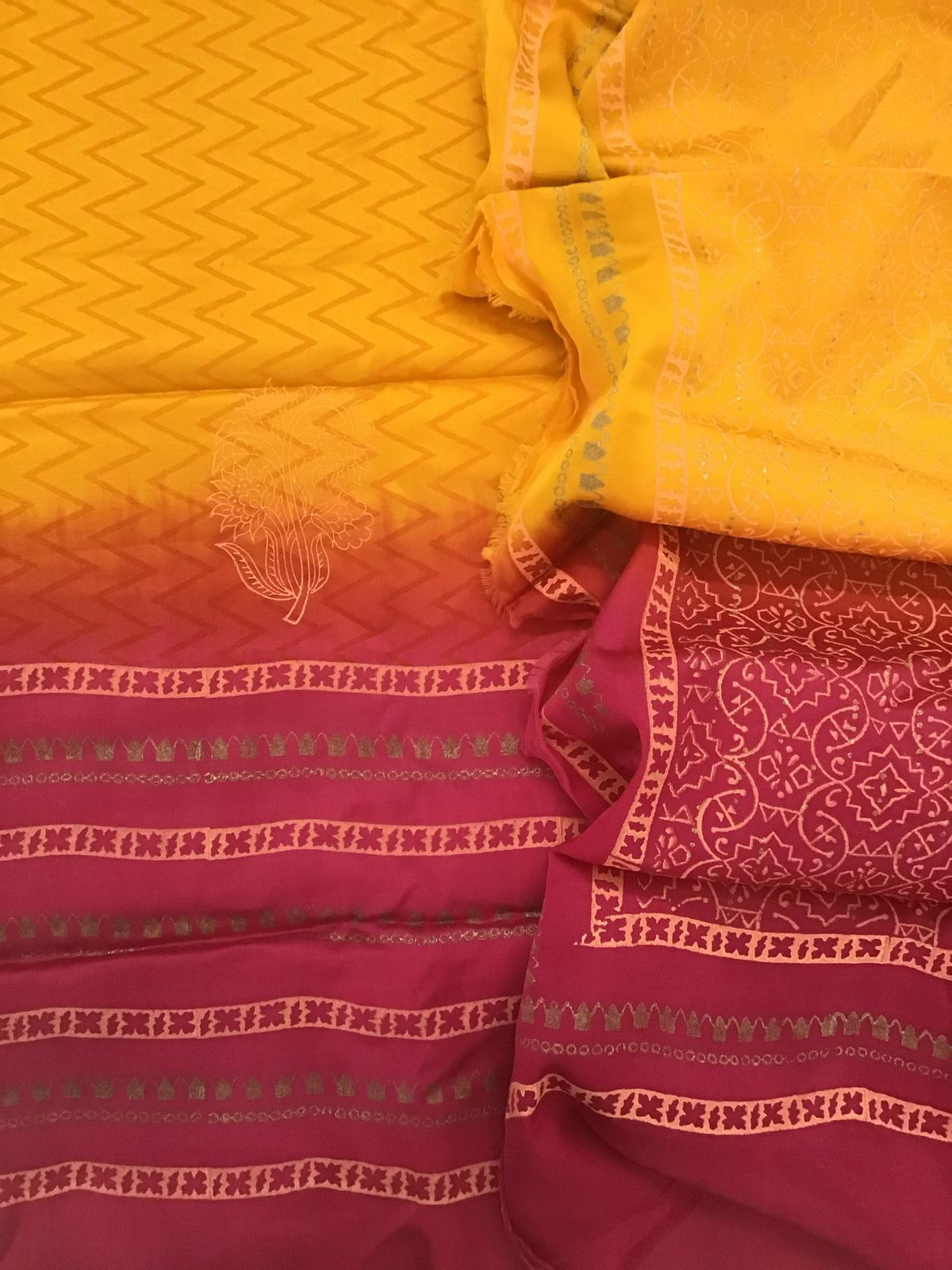 Pure Cotton Satin Printed Suit - Yellow