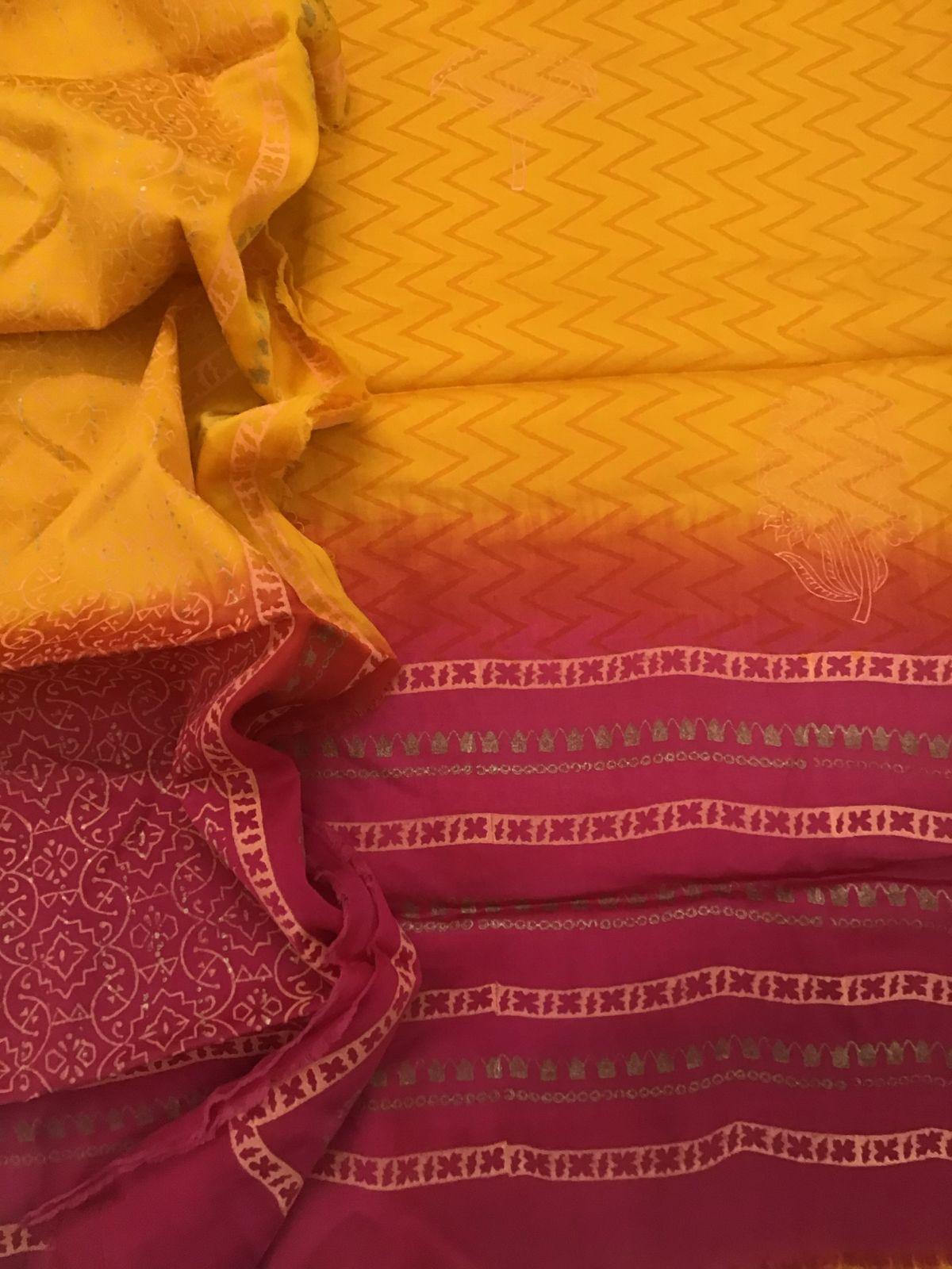 Pure Cotton Satin Printed Suit - Yellow