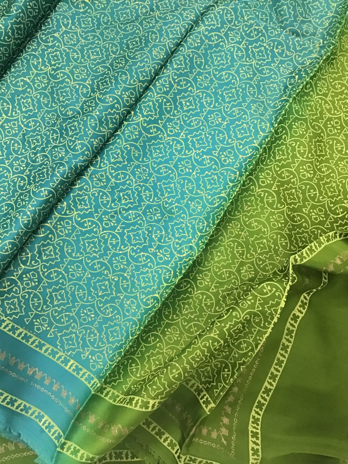 Pure Cotton Satin Printed Suit - Blue