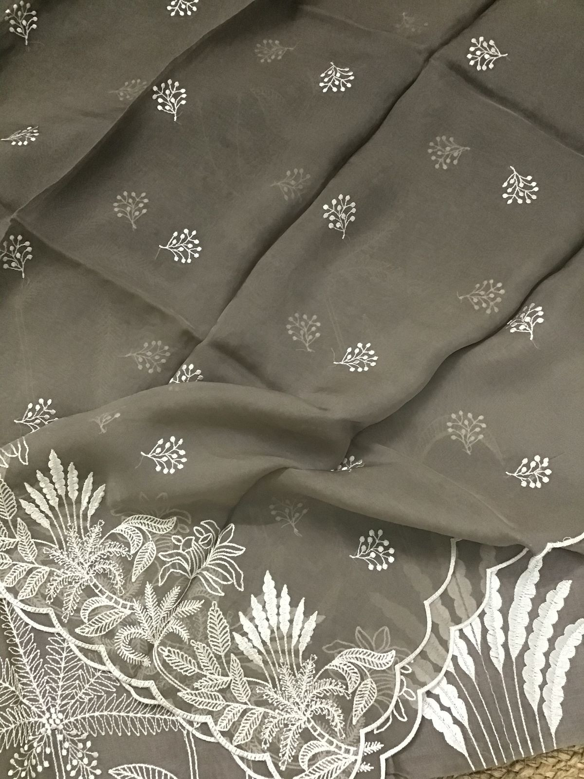 Pure Chanderi Embroidered Suit - Brown