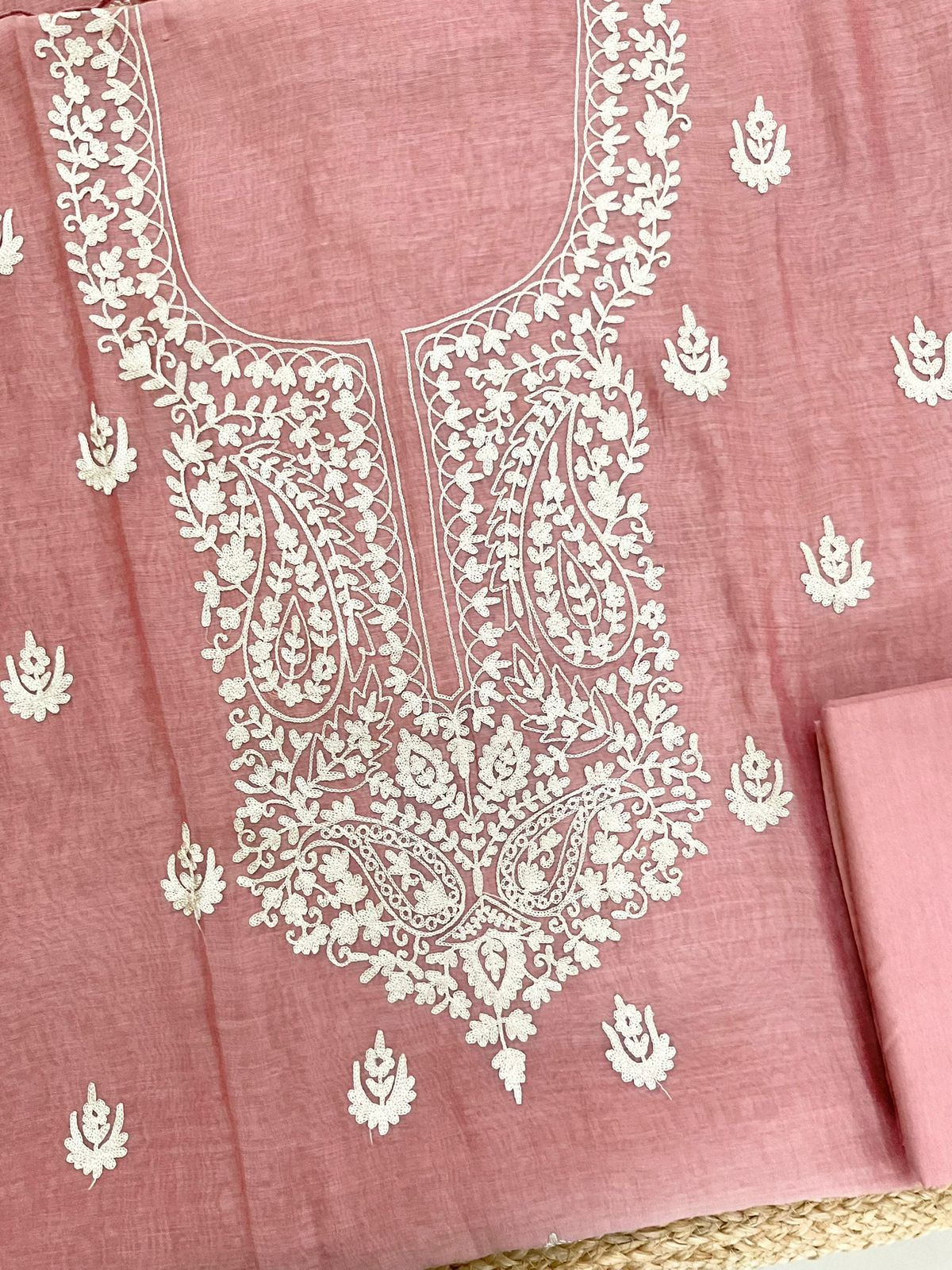 Pure Mul Chanderi Embroidered Suit - Onion Pink