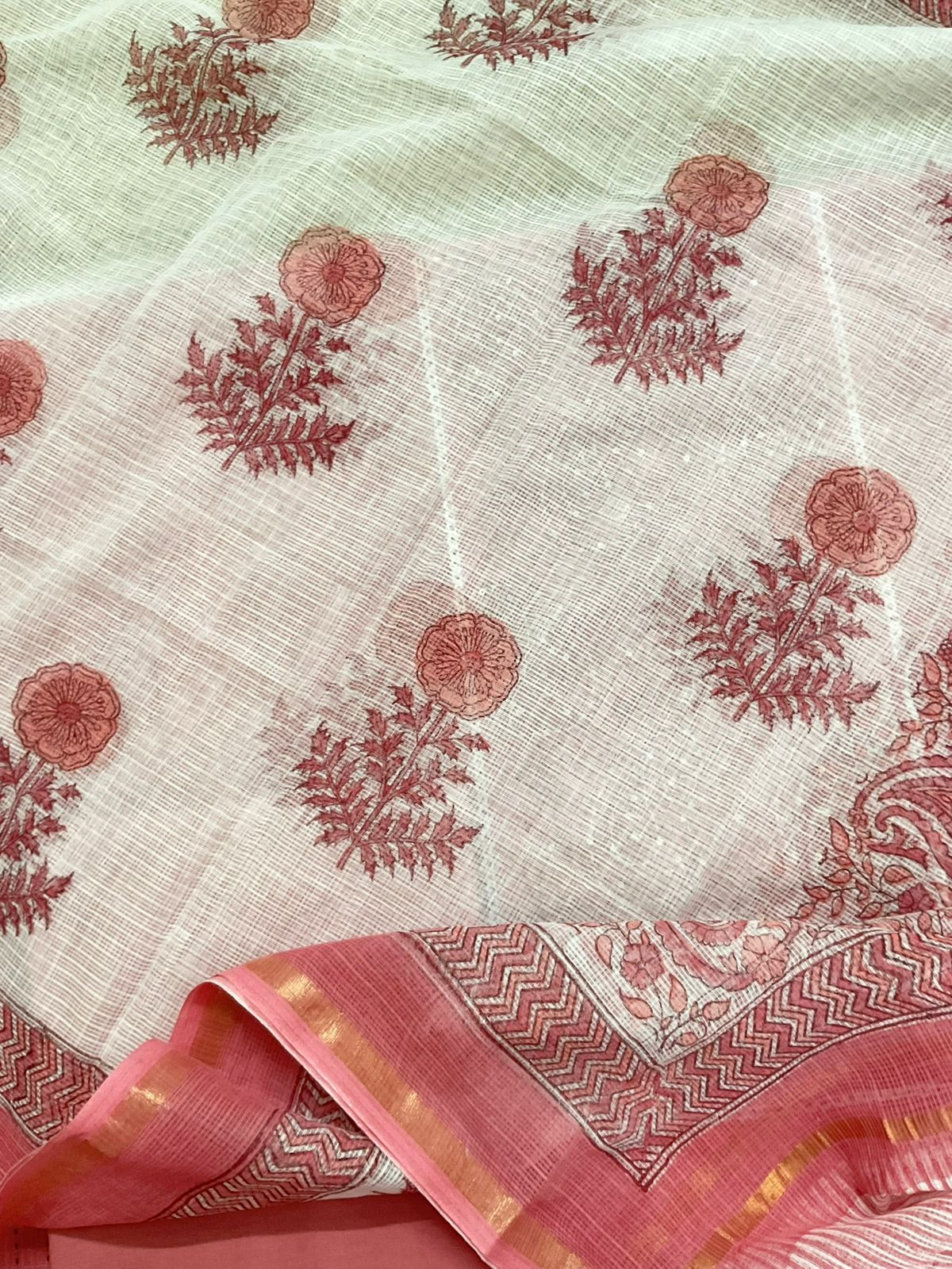 Pure Handloom Cotton Printed Embroidered Suit - Pink