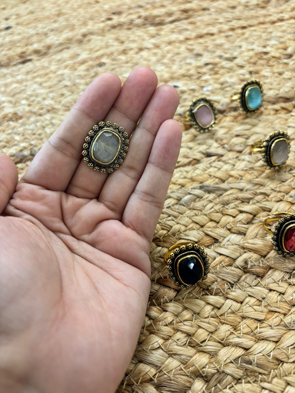 Metallic Oxidised Adjustable Gold Finger Ring - Grey