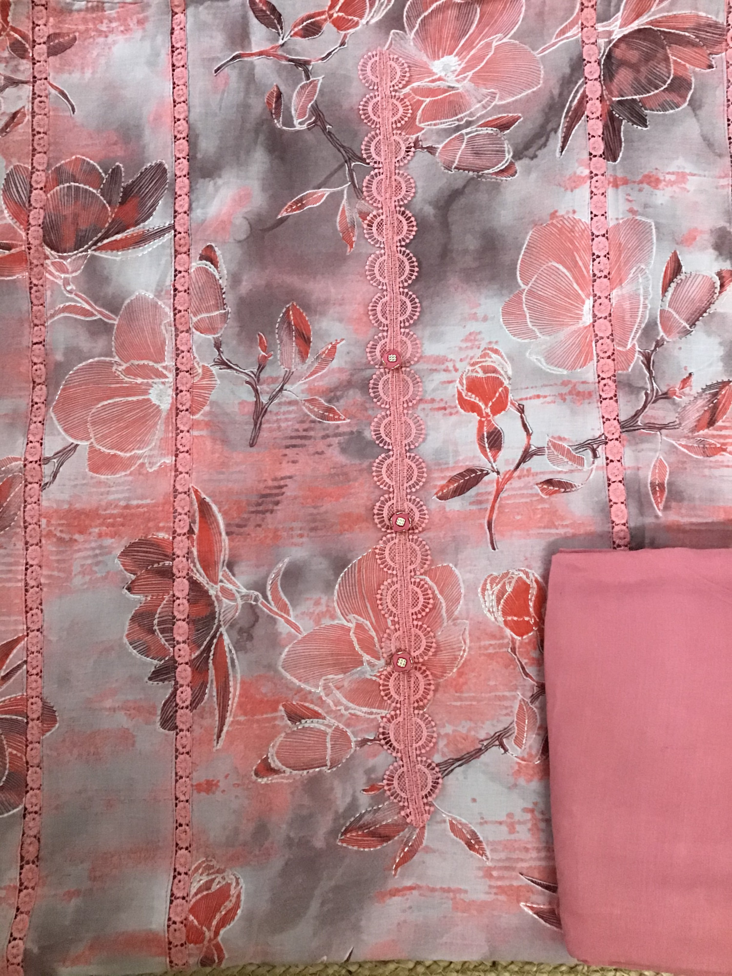 Pure lawn Cotton Printed Embroidered Suit - Peach