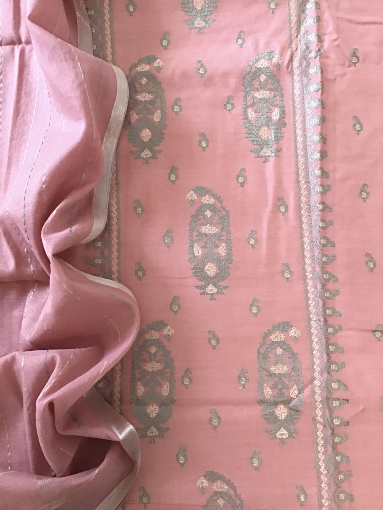 Image of Pure Chanderi Embroidered Suit - Pink
