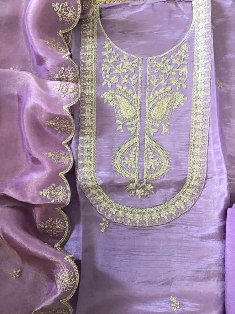 Image of Soft Shimmer Silk Embroidered Suit - Lavender