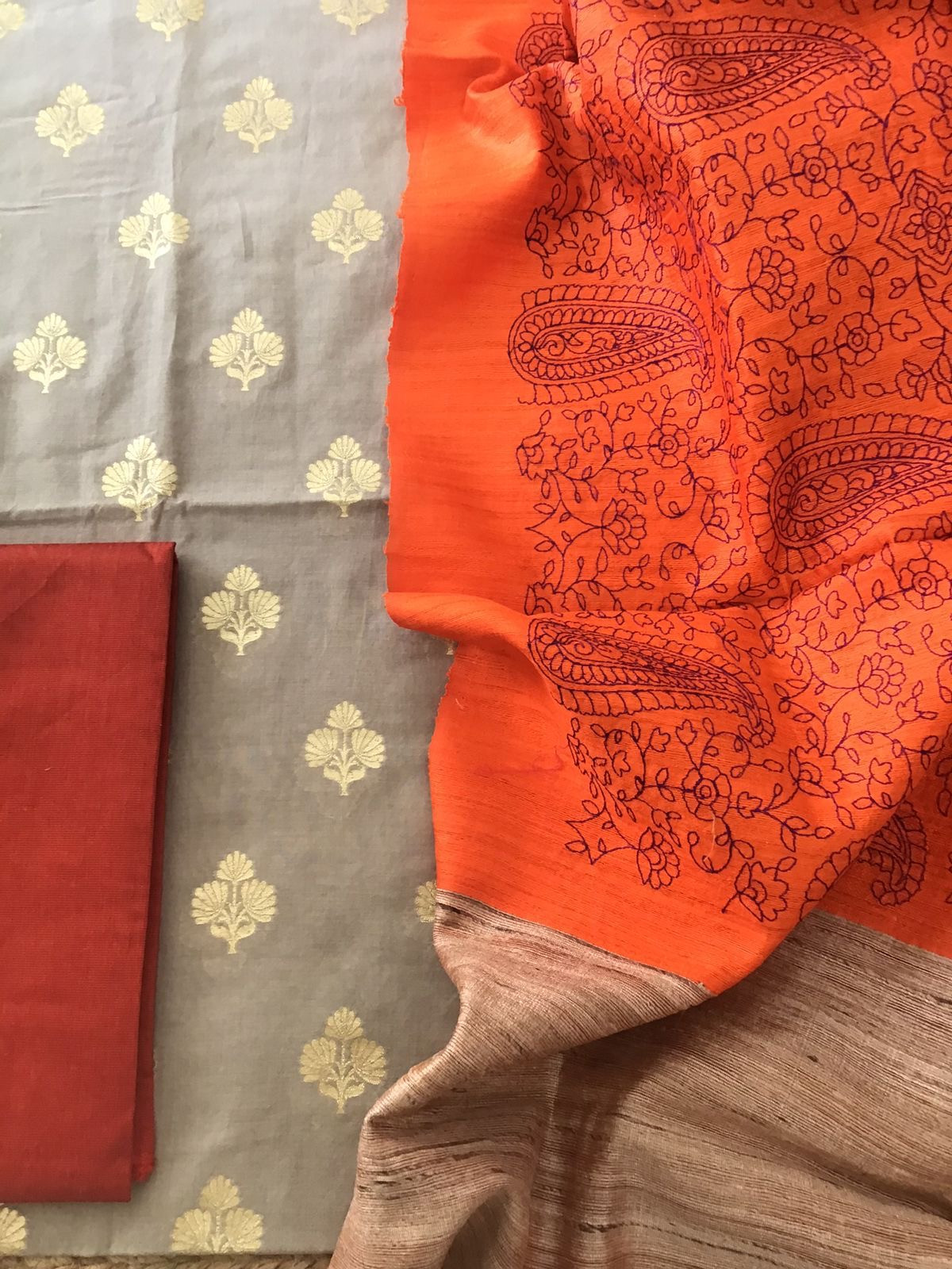 Pure Chanderi Banarasi Weaved Suit With Pure Tussar Embroidered Dupatta - Beige