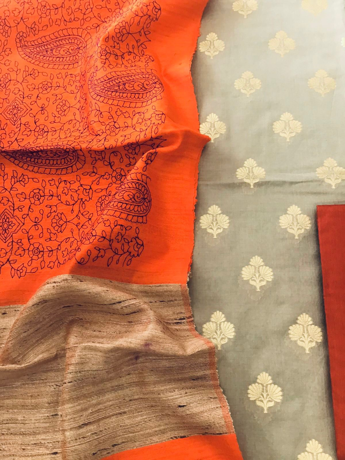 Pure Chanderi Banarasi Weaved Suit With Pure Tussar Embroidered Dupatta - Beige