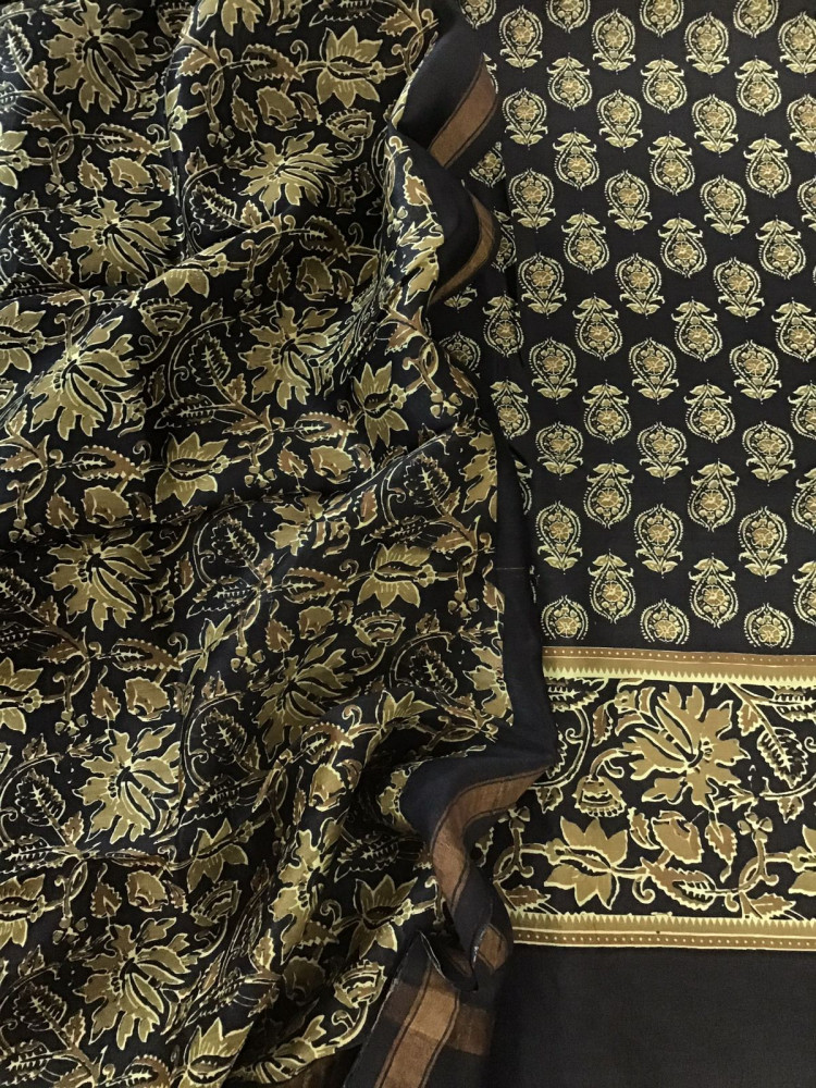 Image of Pure Maheshwari Printed Suit - Black