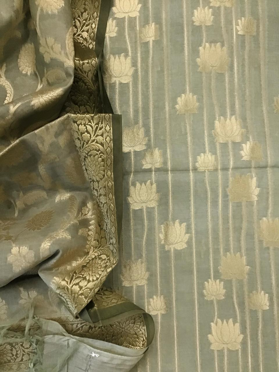 Soft Chanderi Banarasi Weaved Suit - Beige