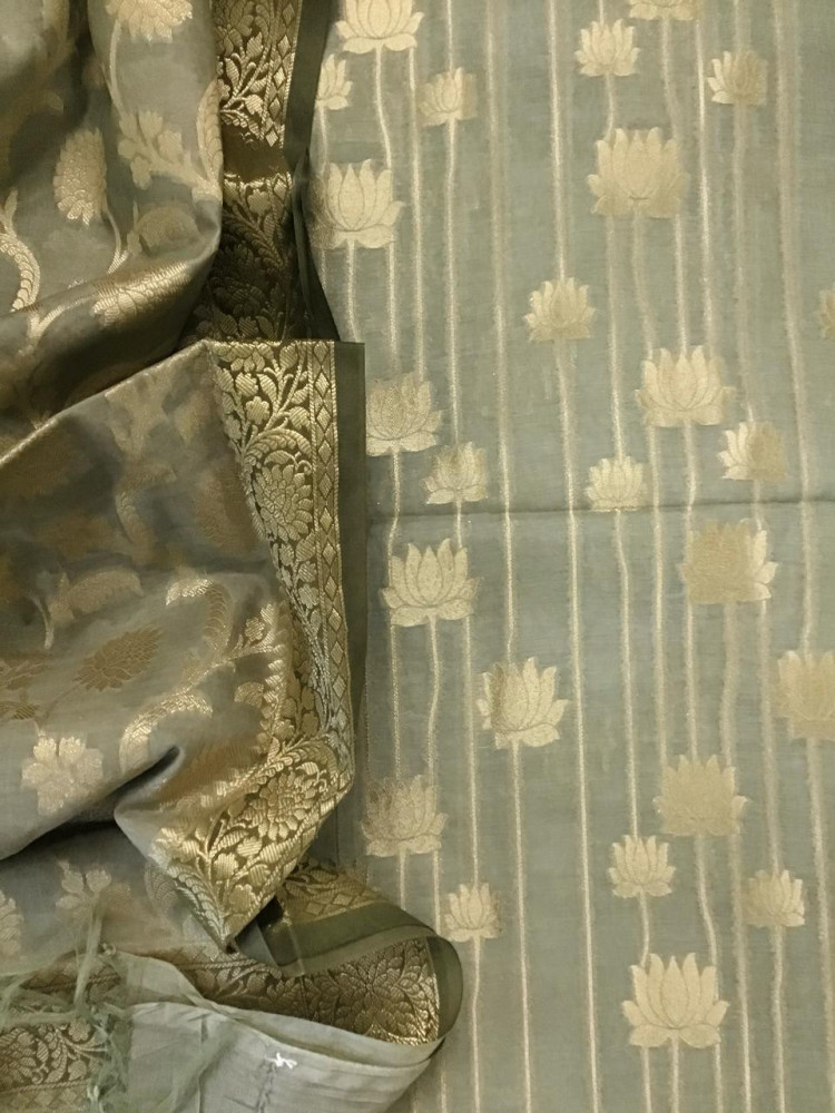 Image of Soft Chanderi Banarasi Weaved Suit - Beige