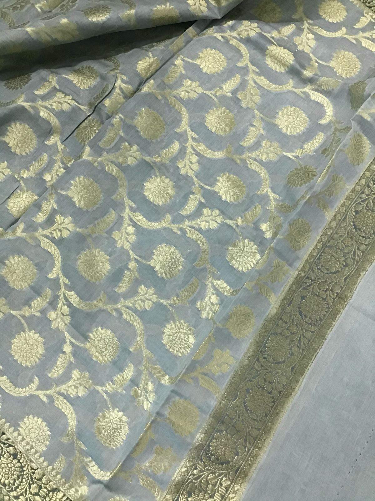 Soft Chanderi Banarasi Weaved Suit - Grey