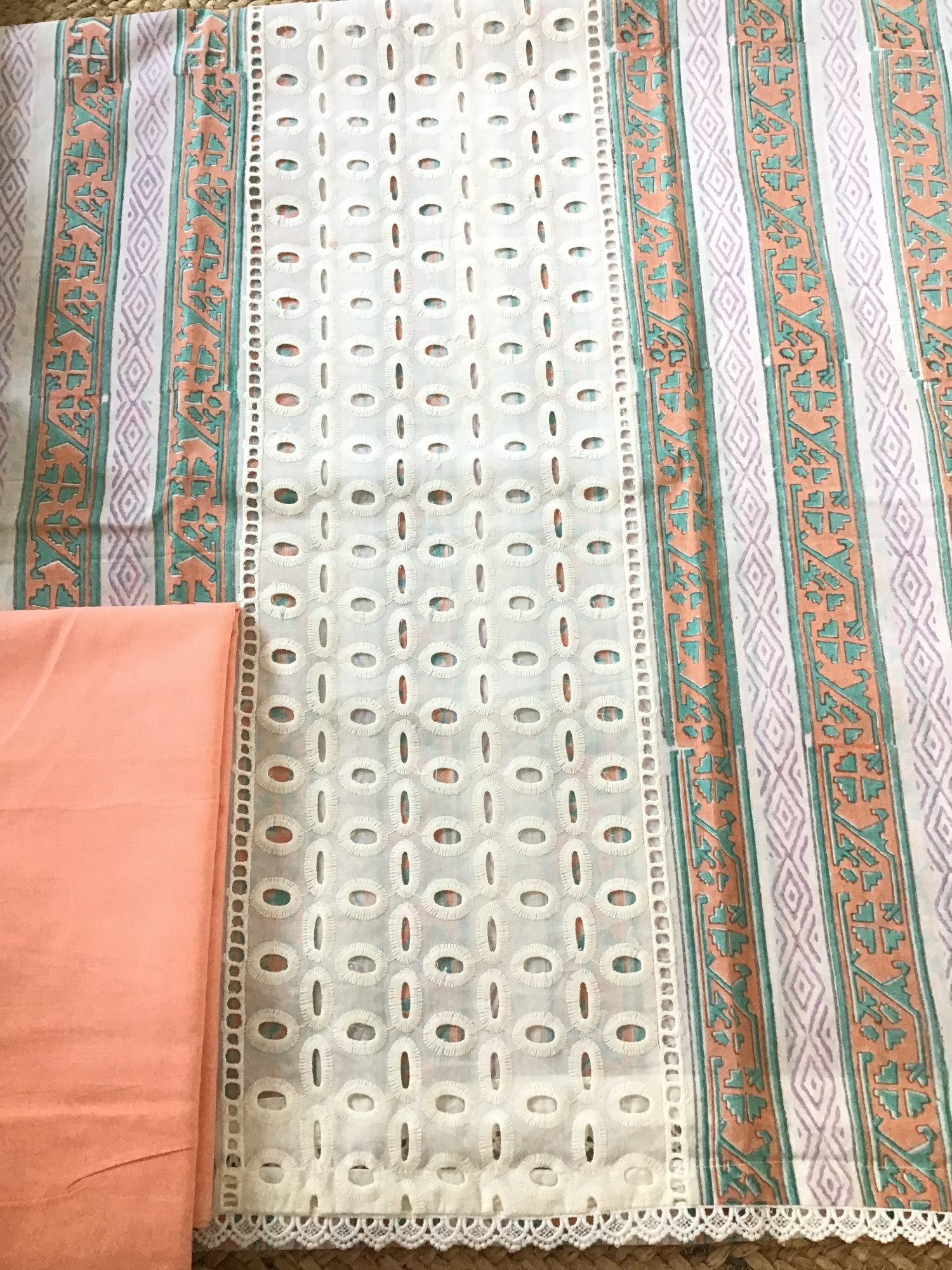 Pure Cotton Printed Embroidered Suit - Offwhite