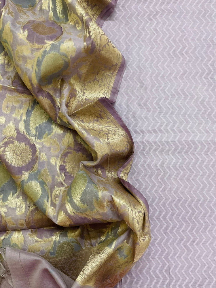 Image of Soft Chanderi Banarasi Weaved Suit - Lavender
