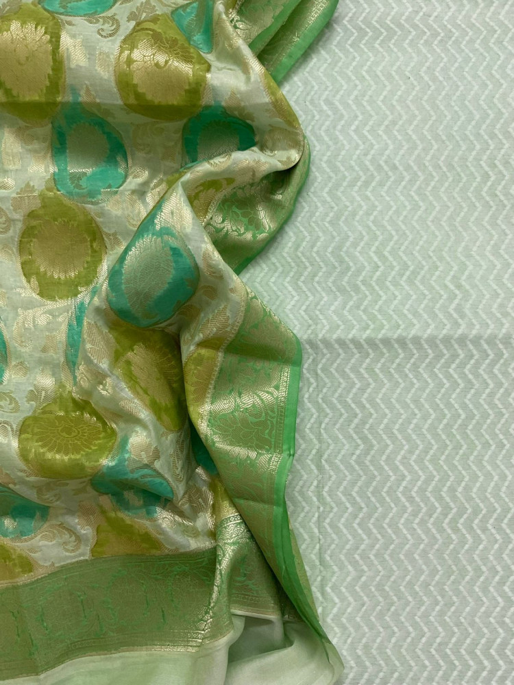 Image of Soft Chanderi Banarasi Weaved Suit - Green